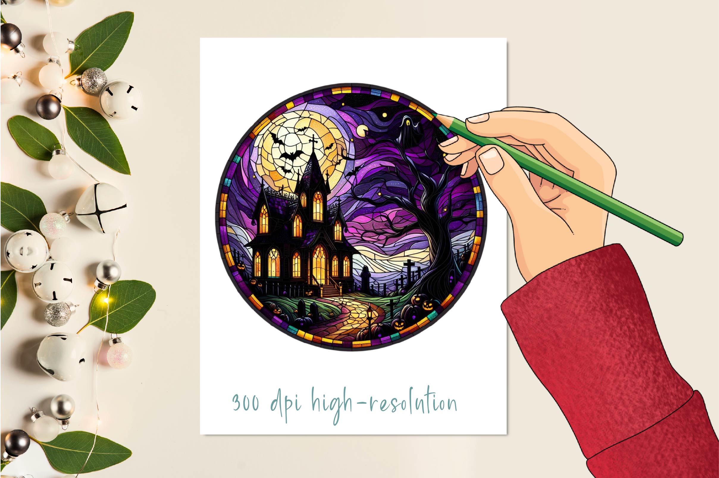 Halloween Stained Glass House Clipart Bundle