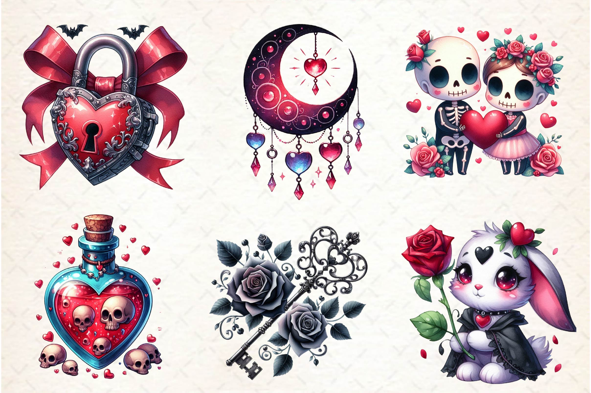 Cute Gothic Valentine Clipart Bundle