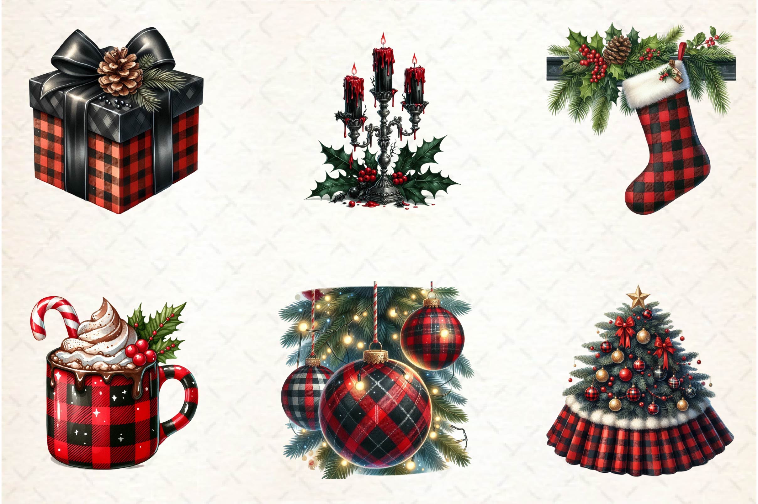 Black & Red Plaid Christmas Clipart Bundle