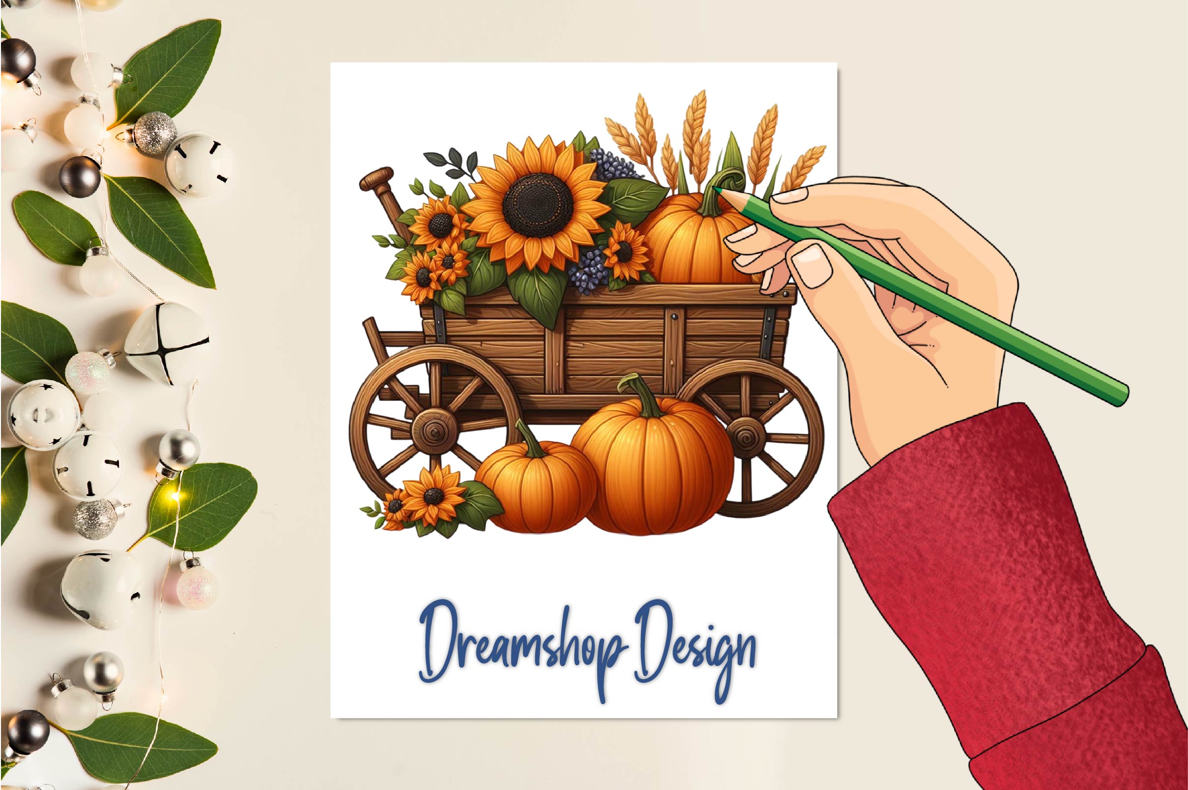 Sunflowers In Wood Trolley Clipart Bundle