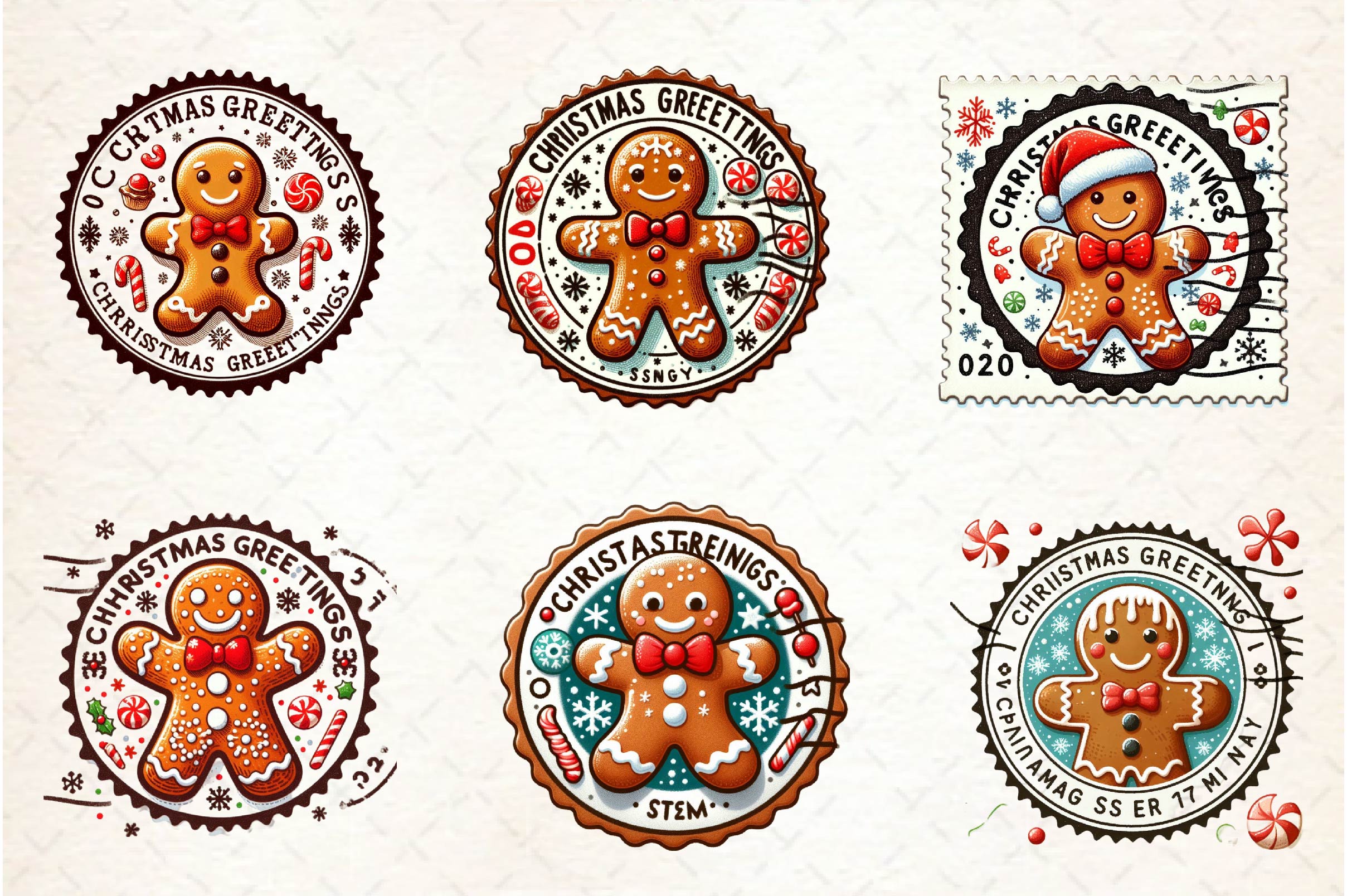 Christmas Gingerbread Postage Stamps Clipart Bundle