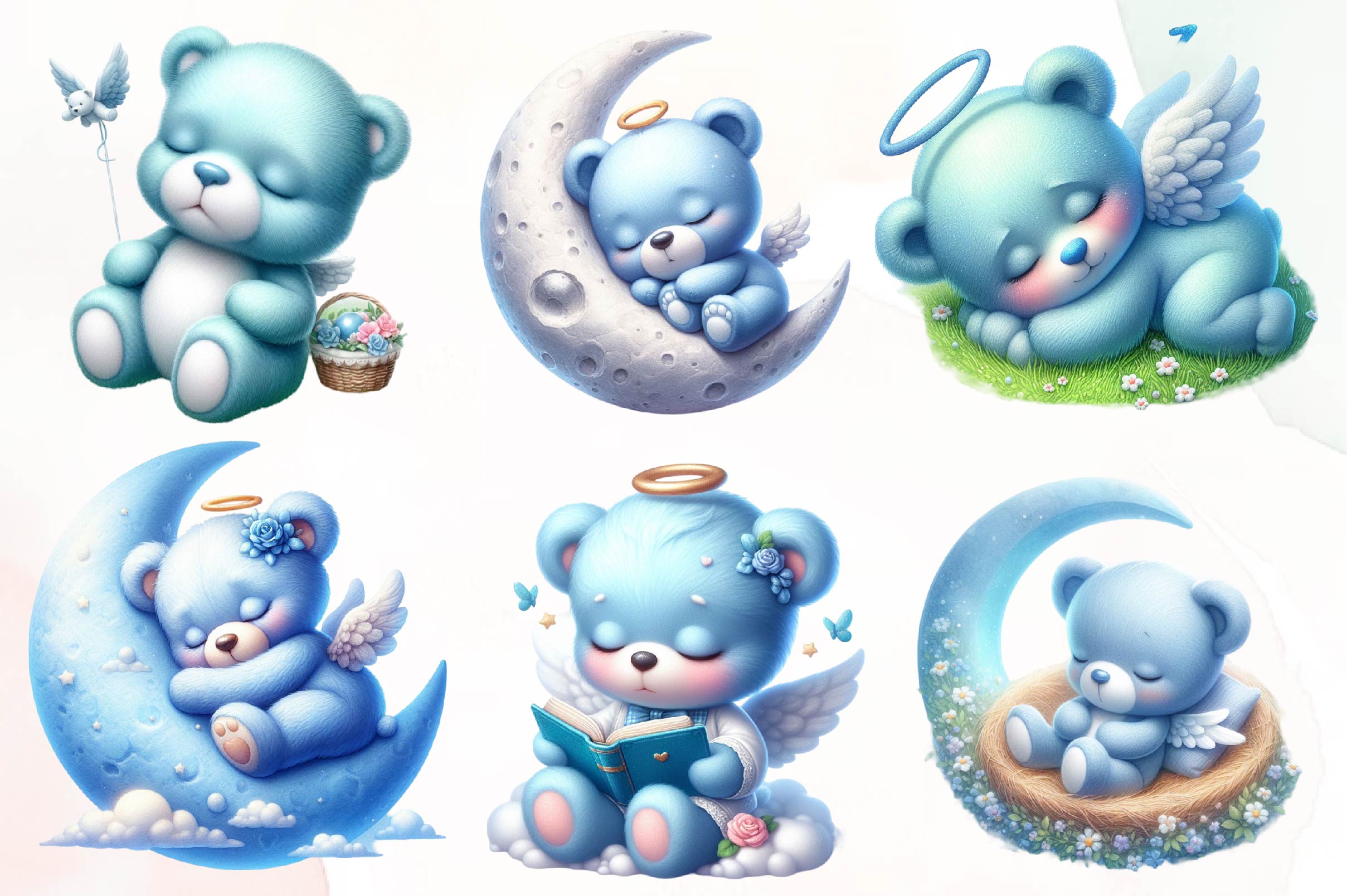 Blue Angel Teddy Bear Clipart Bundle