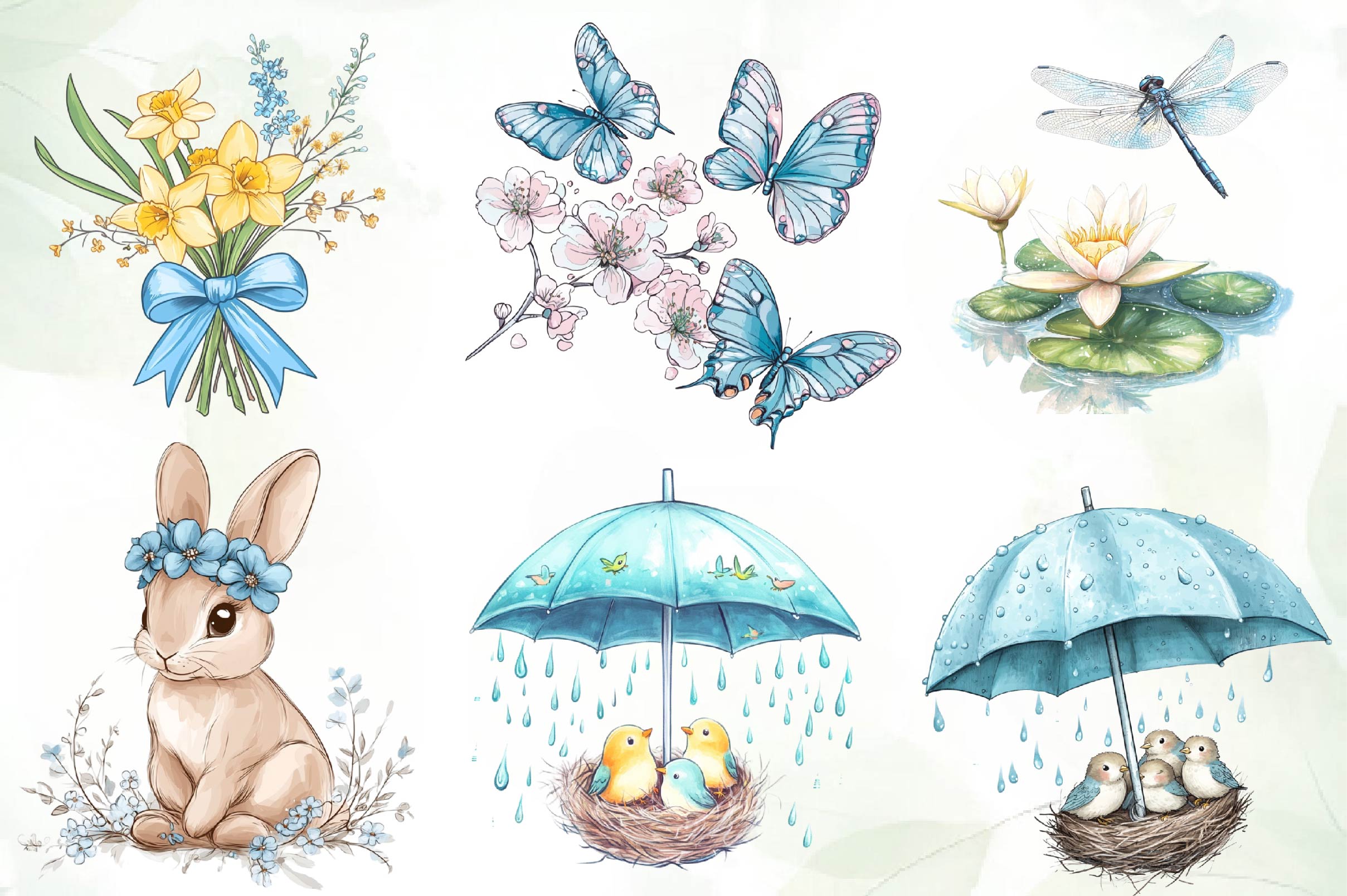 Blue Spring Season Clipart Bundle