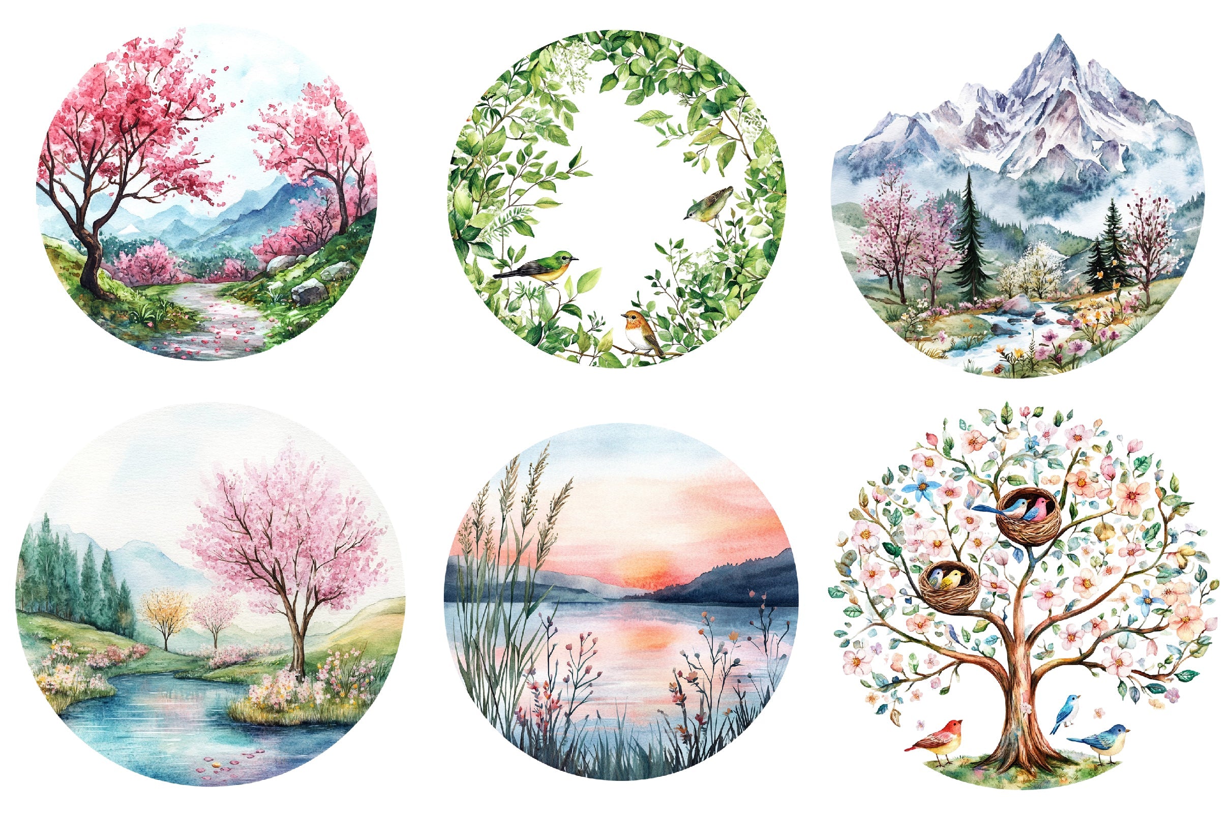 Spring Landscapes Round Clipart Bundle
