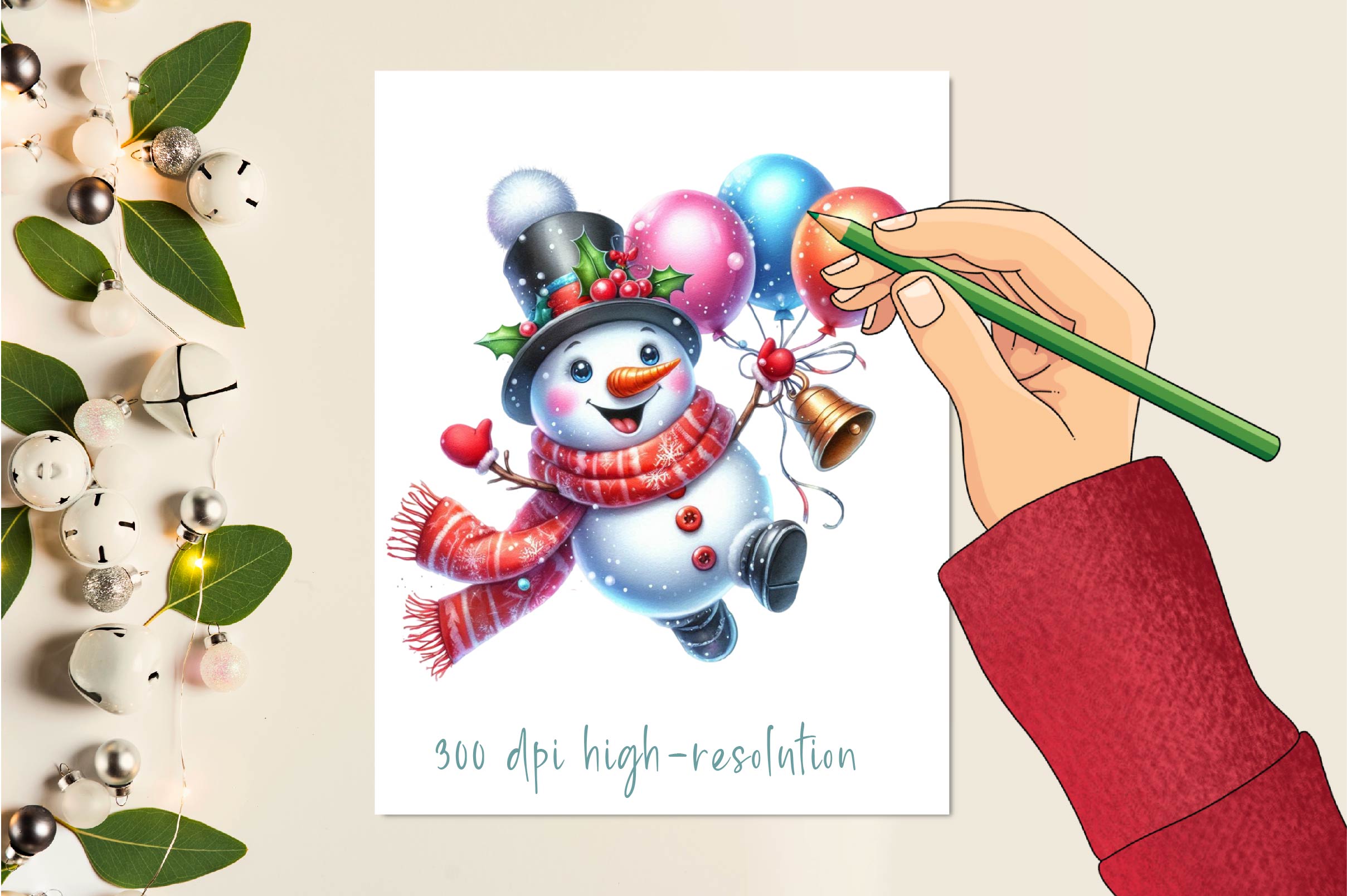 Christmas Balloon Snowman Clipart Bundle