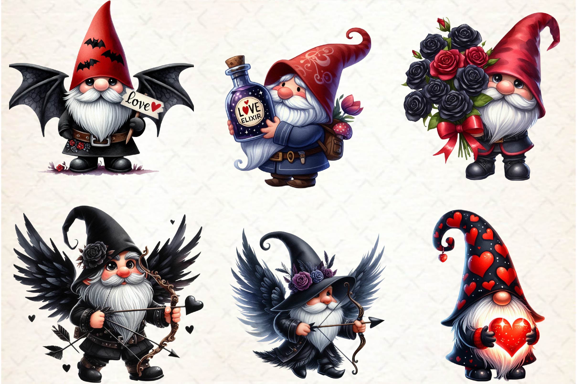 Black Gnomes Valentines Day Clipart Bundle