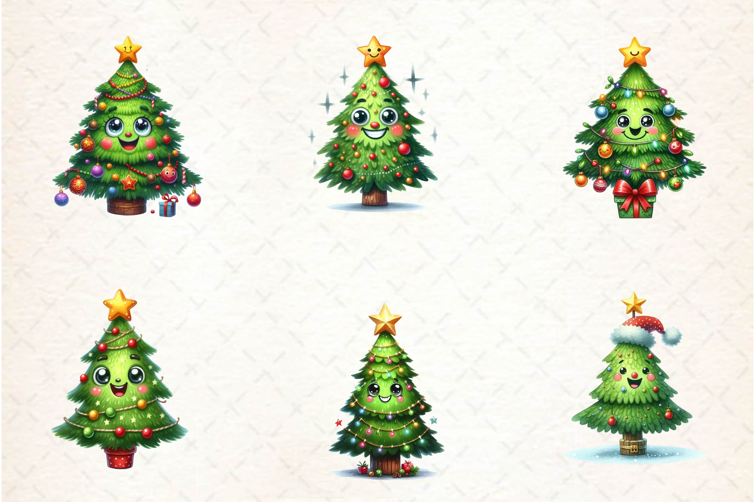 Smiling Christmas Tree Clipart Bundle