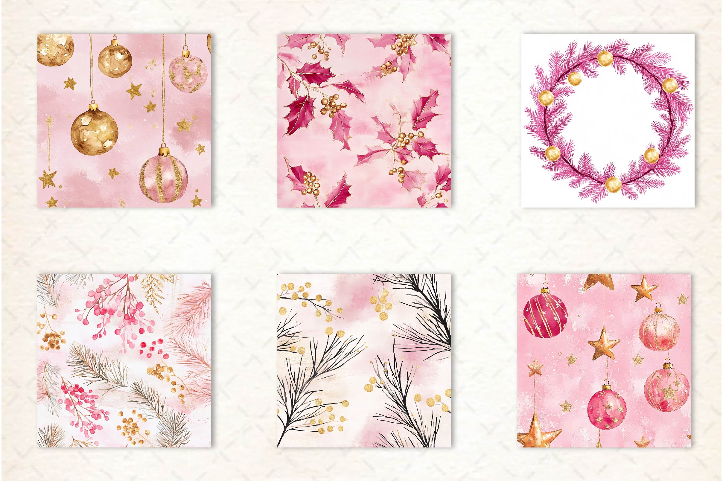 Pink And Gold Christmas Clipart Bundle
