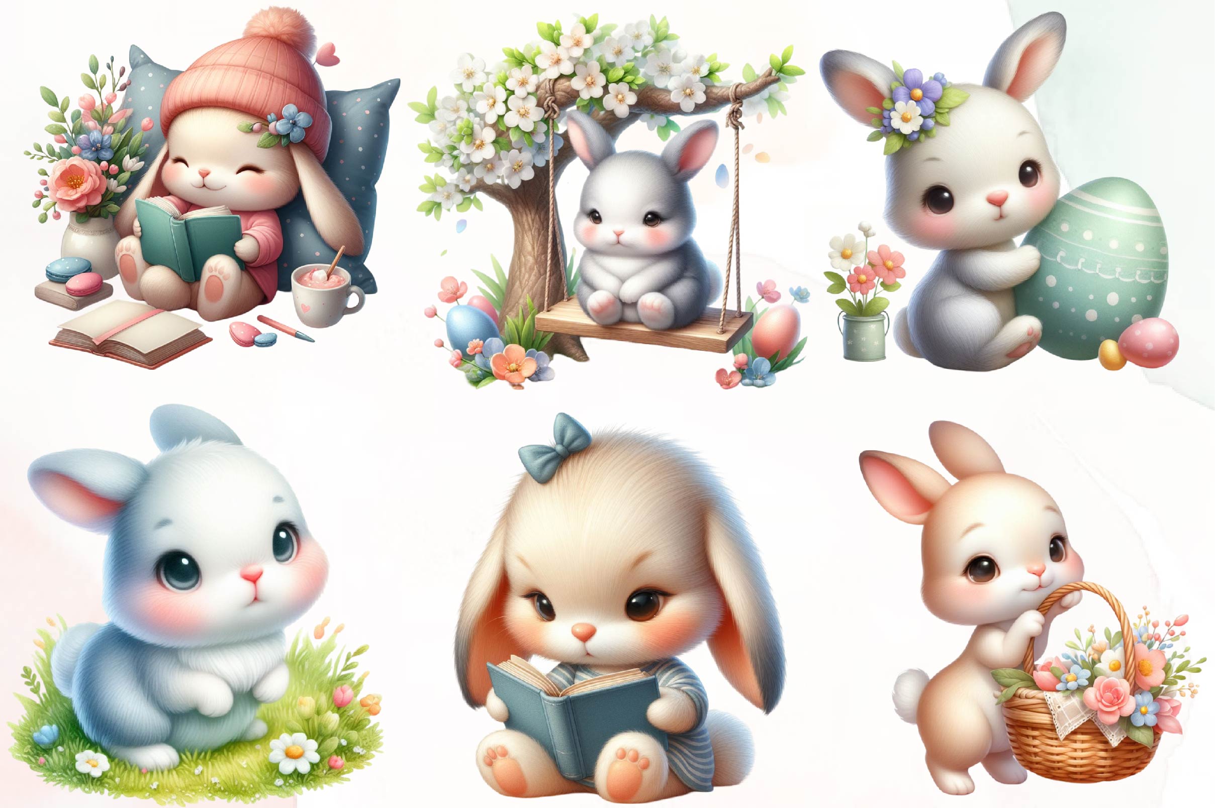 Cute Spring Bunny Clipart Bundle