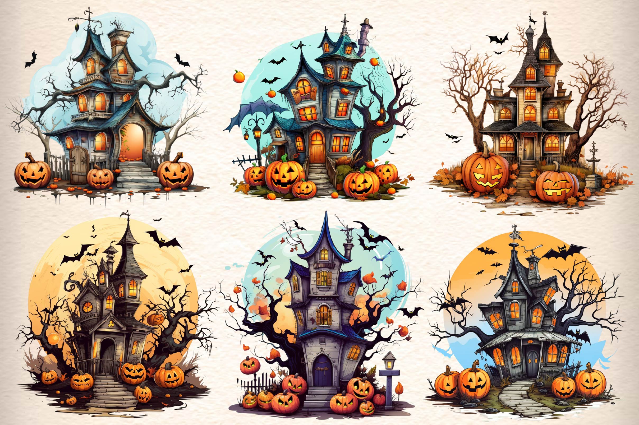 Scary Halloween Background Clipart Bundle