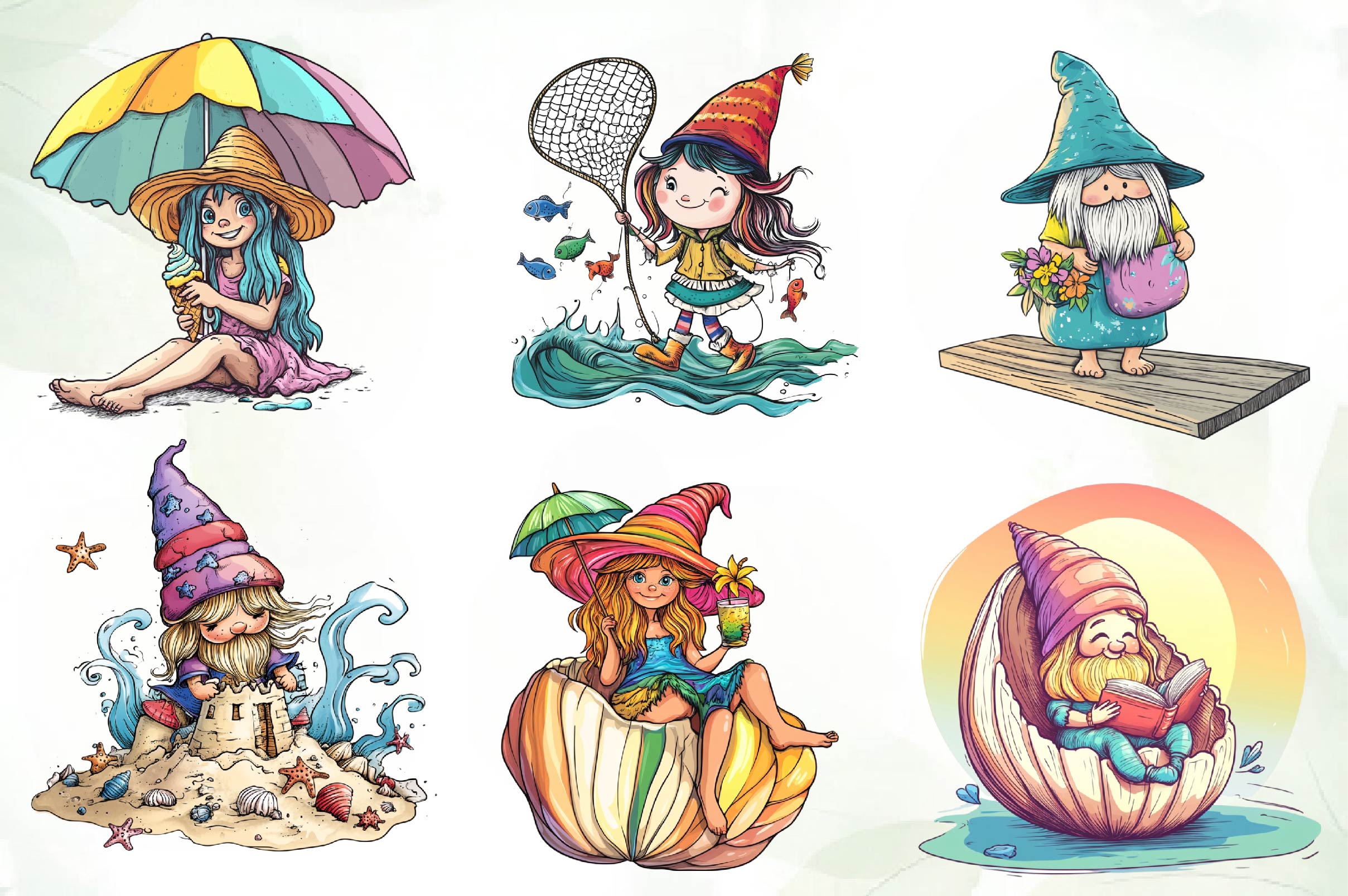 Beach Girl Gnomes Collection Clipart Bundle