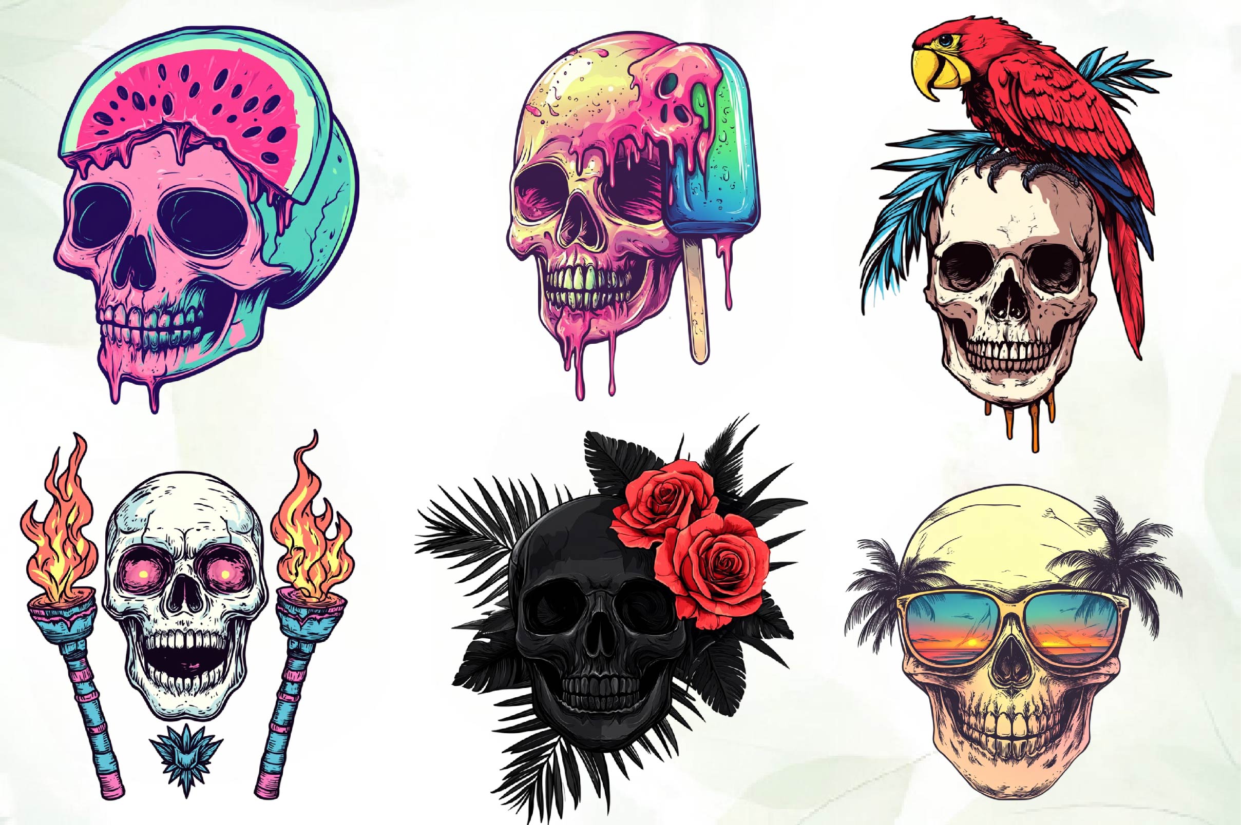 Summer Gothic Skull Clipart Bundle