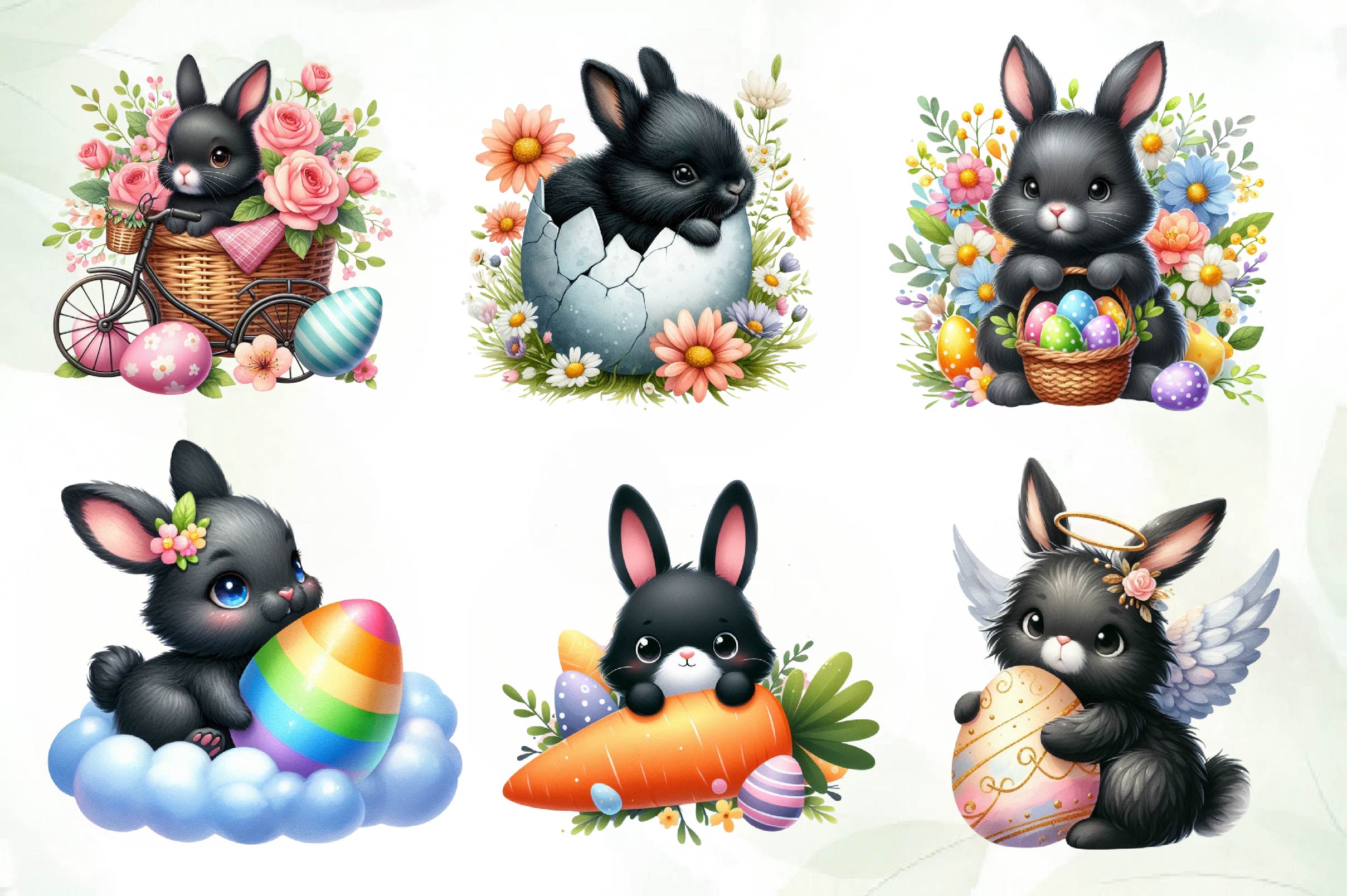 Cute Black Easter Bunny Clipart Bundle 1