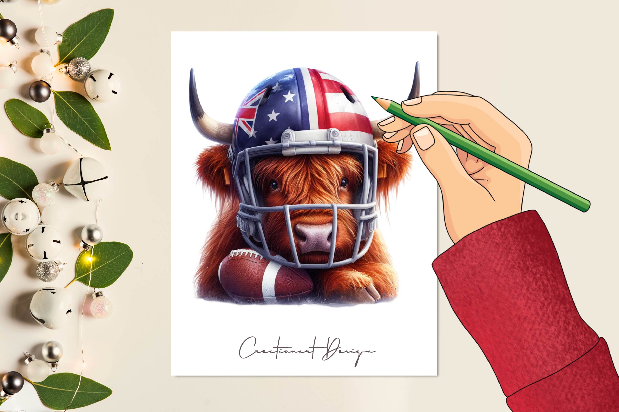 American Football Highland Cow Clipart Bundle