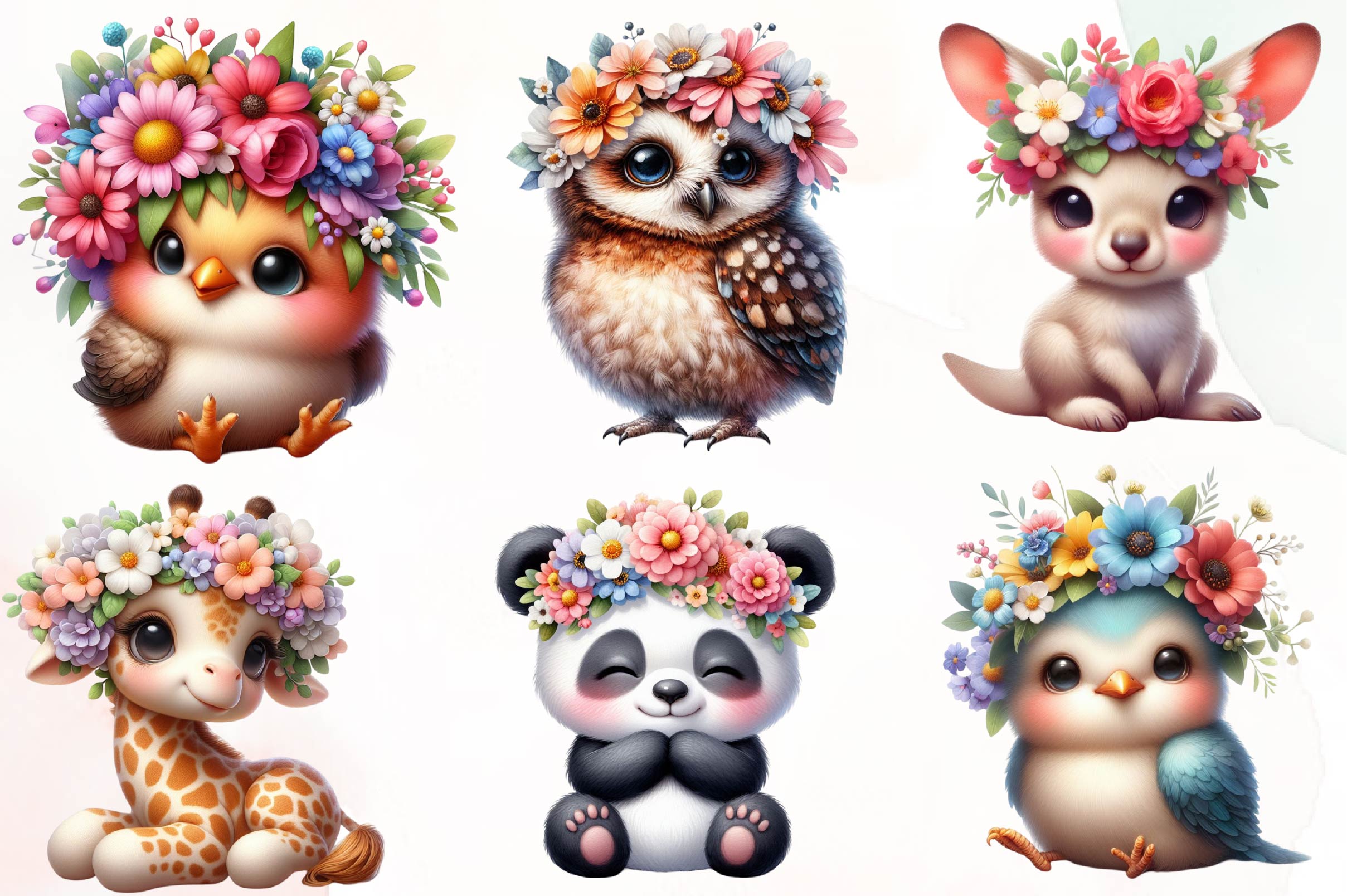 Baby Animals With Flower Crowns Clipart Bundle