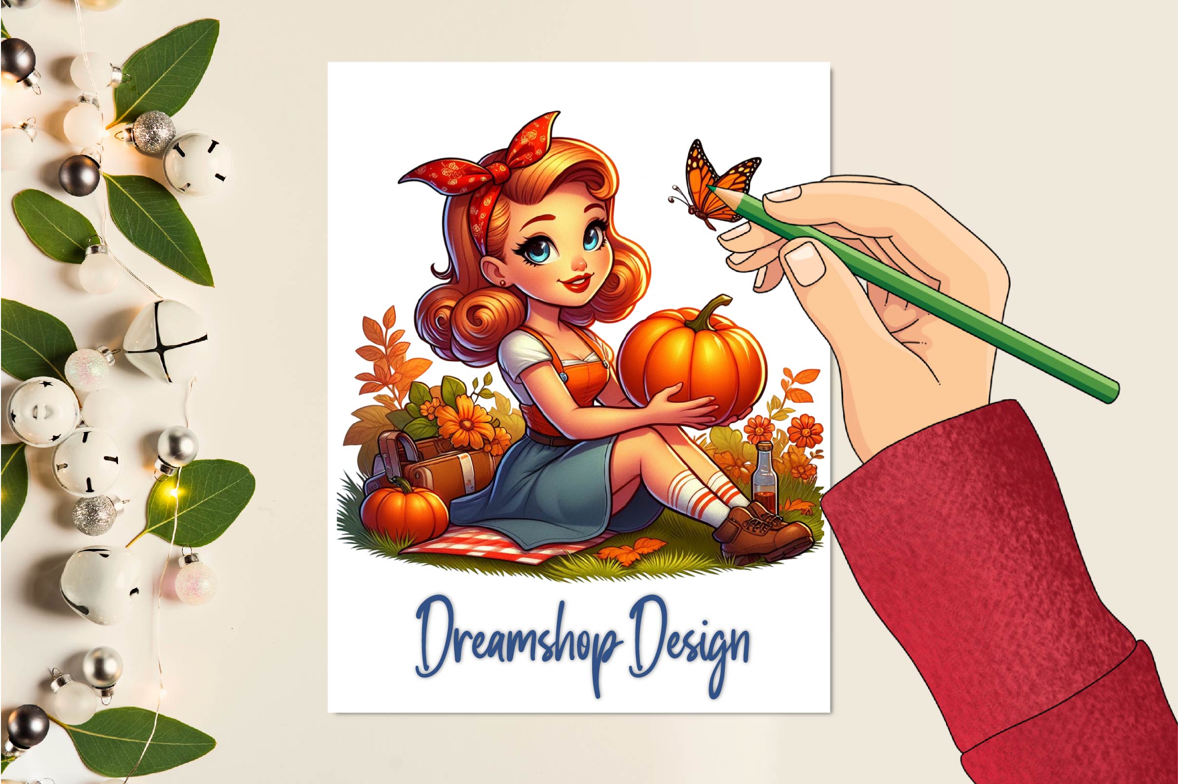 Vintage Pin Up Autumn Girl Clipart Bundle