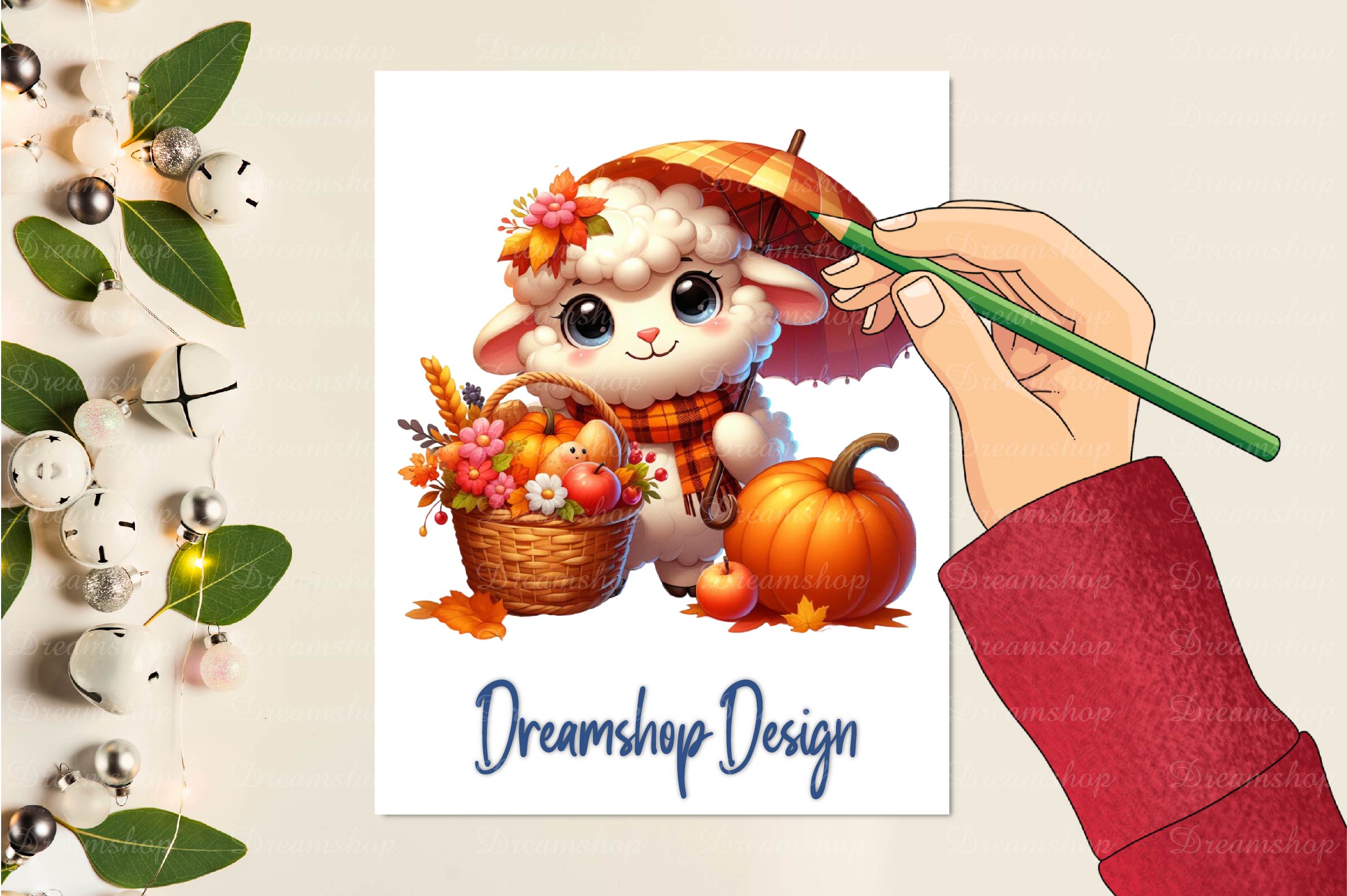 Cute Autumn Sheep Clipart Bundle