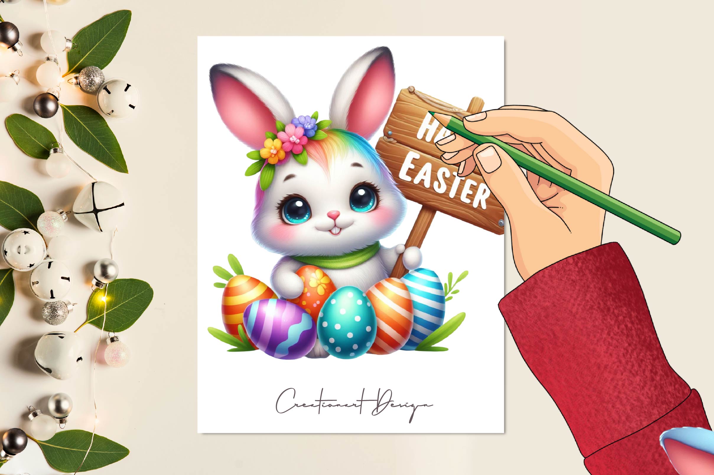 Happy Easter Bunny Sign Clipart Bundle