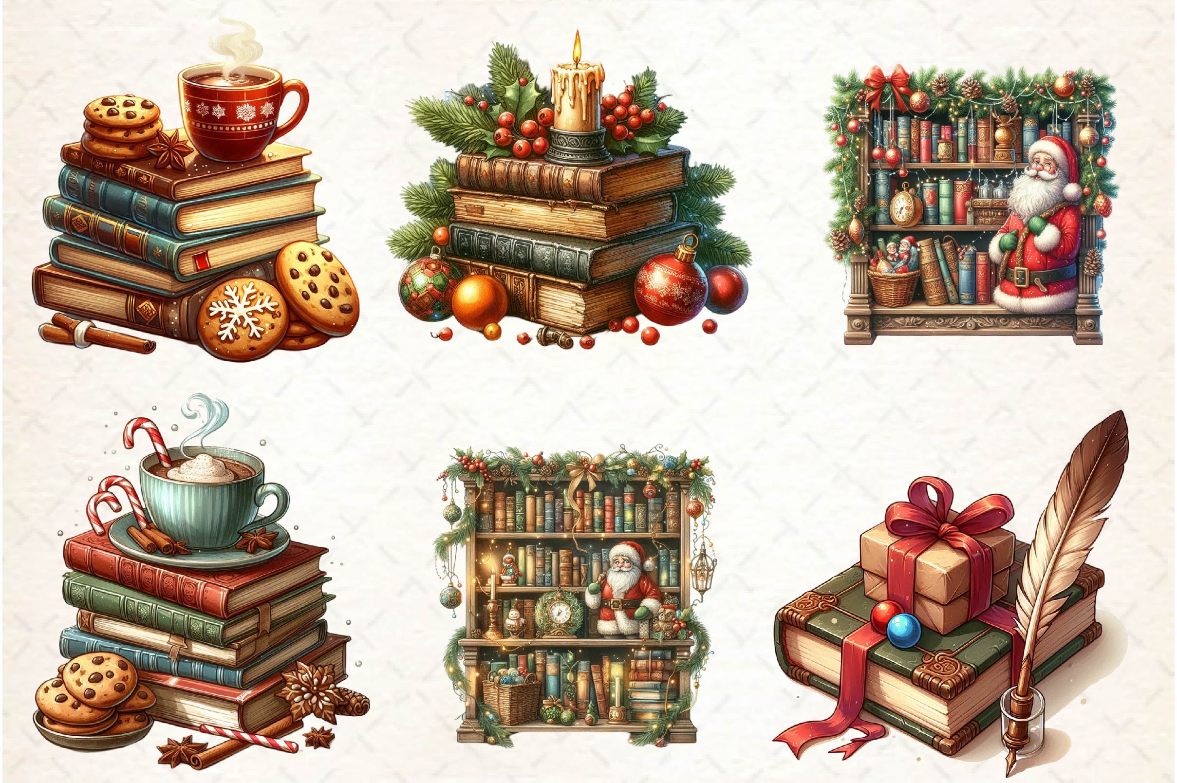 Vintage Book Christmas Clipart Bundle