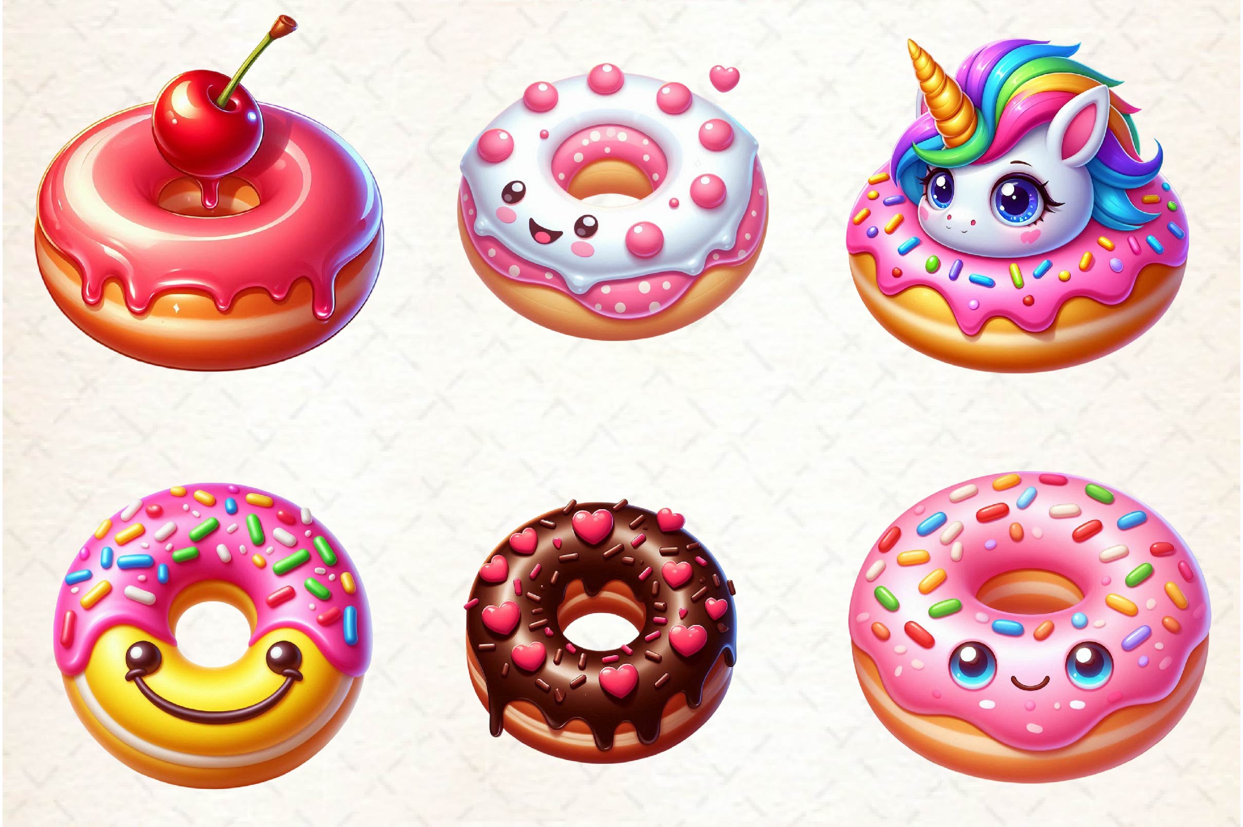 Kawaii Cute Donut Clipart Bundle
