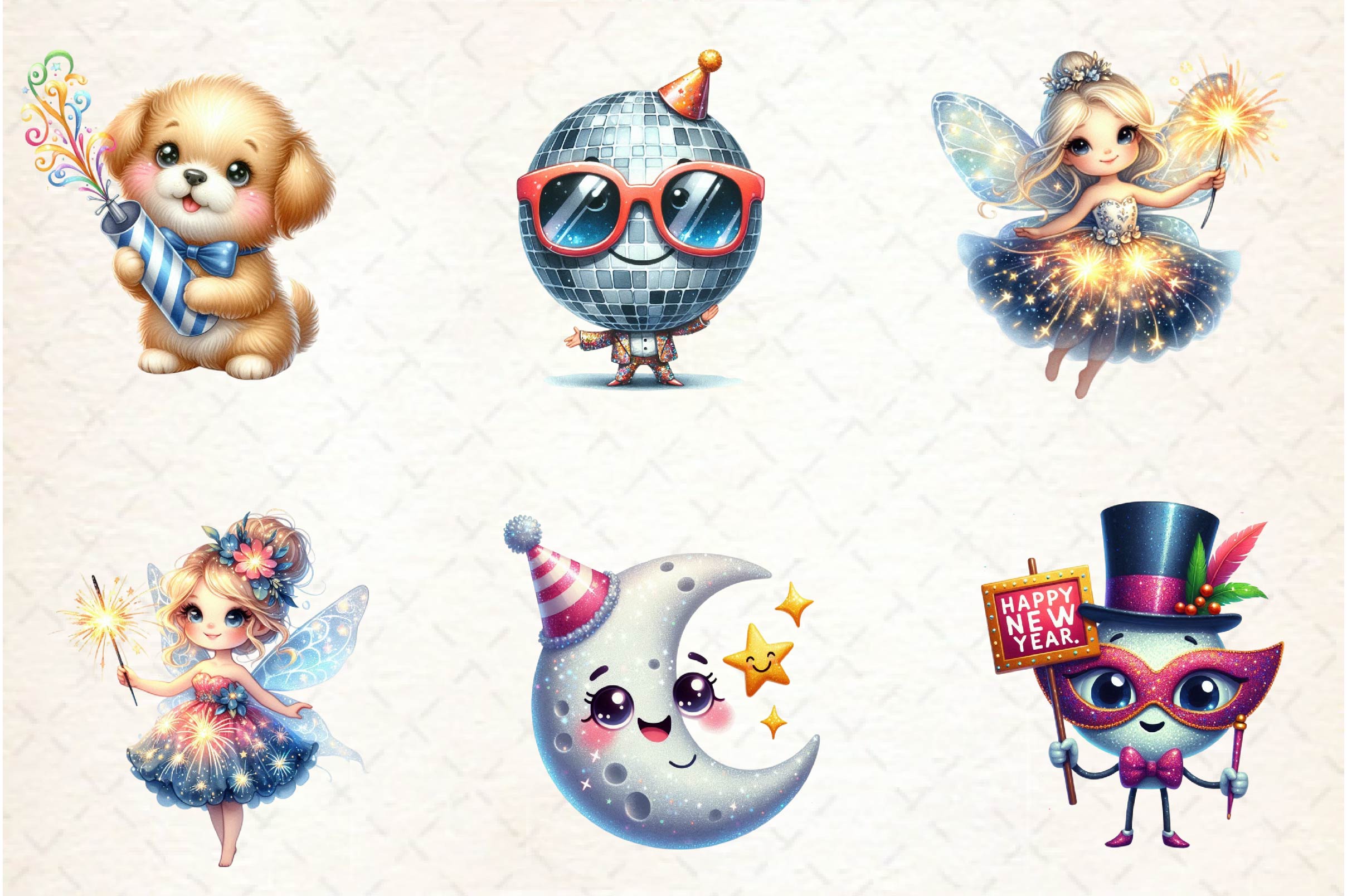 Sparkling New Year Character Clipart Bundle