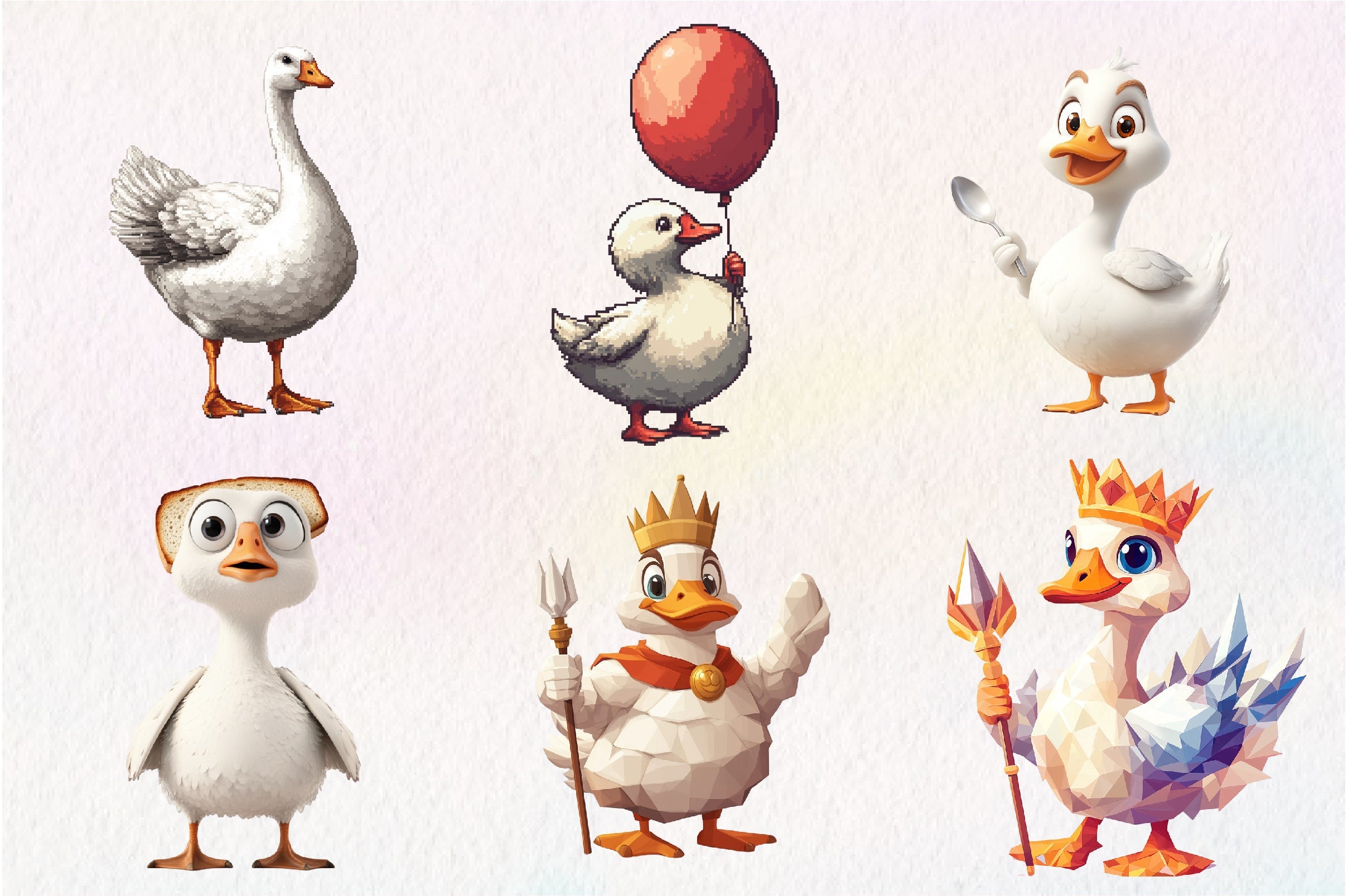 Blocky Style Funny Goose Clipart Bundle
