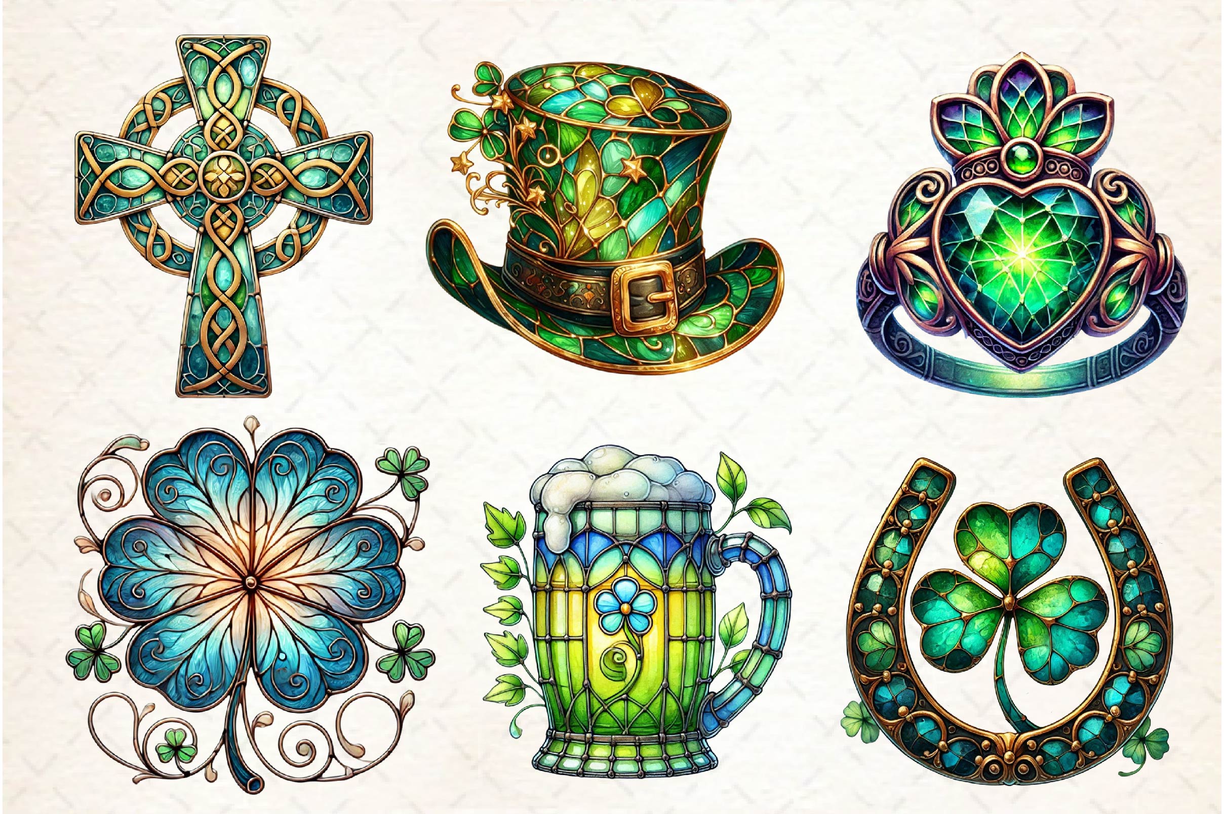 Stained Glass St Patricks Day Clipart Bundle