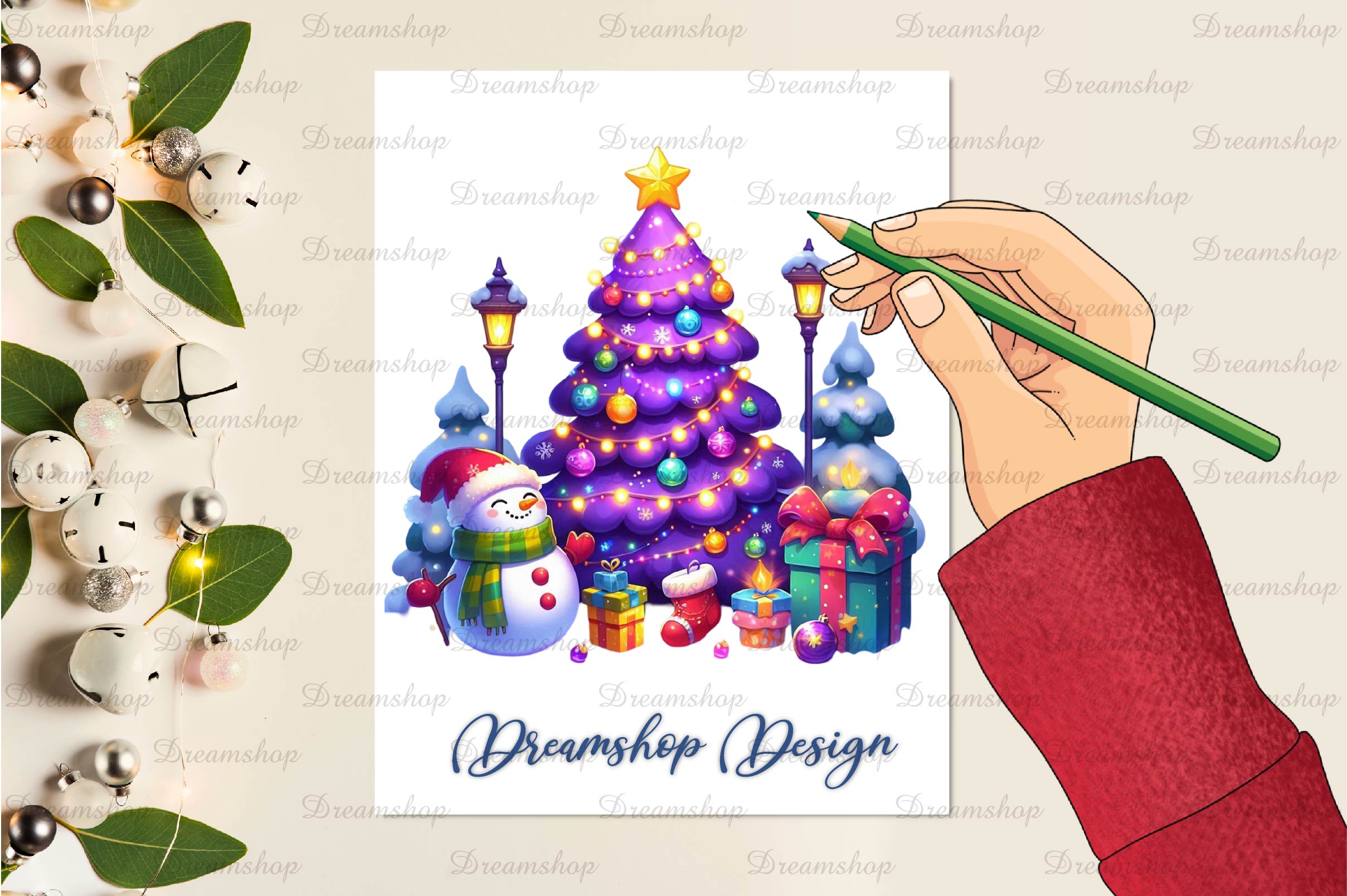 Purple Christmas Tree Clipart Bundle