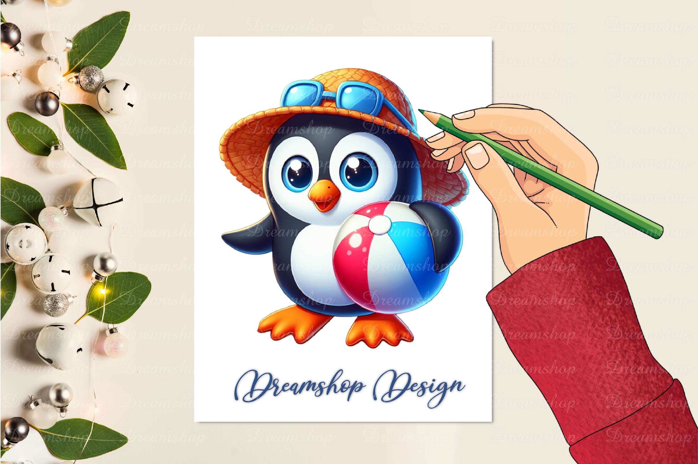 Funny Penguin In Pool Party Clipart Bundle