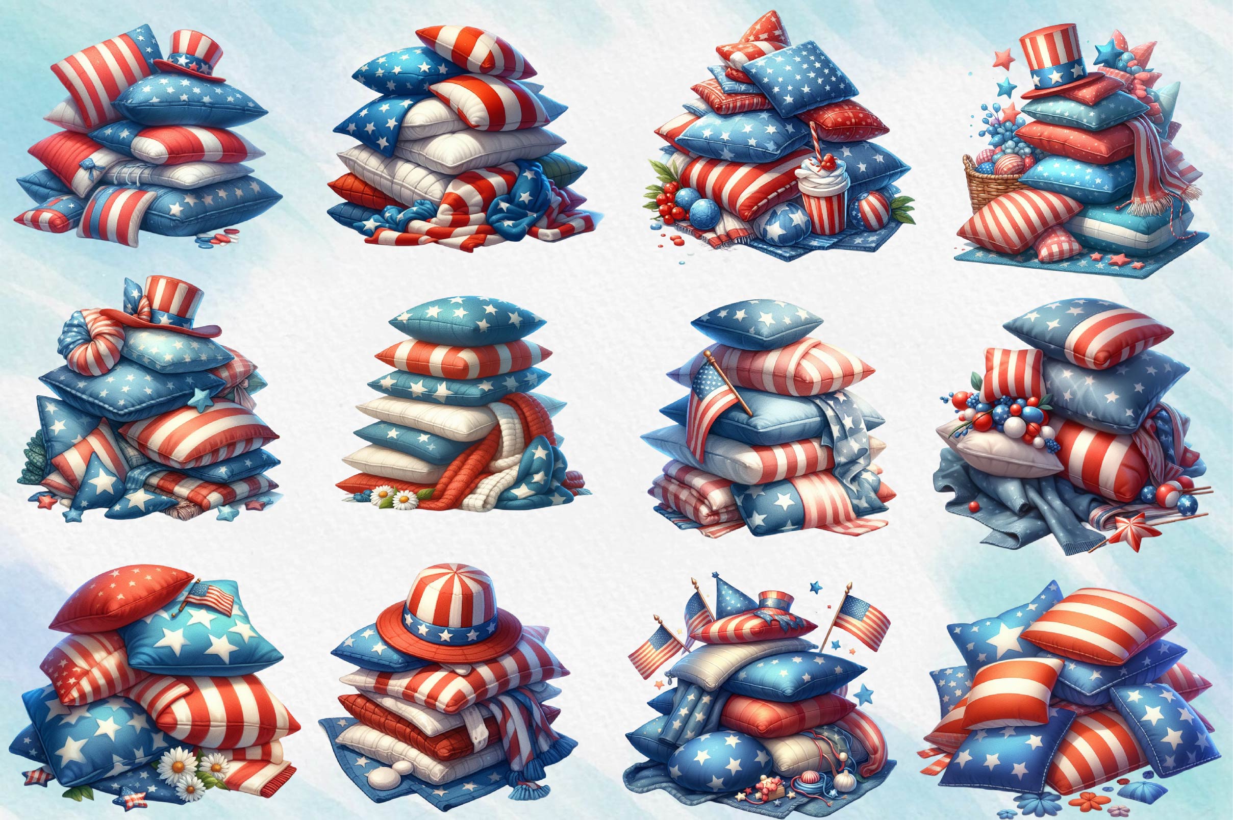 4th Of July Pillow Clipart Bundle