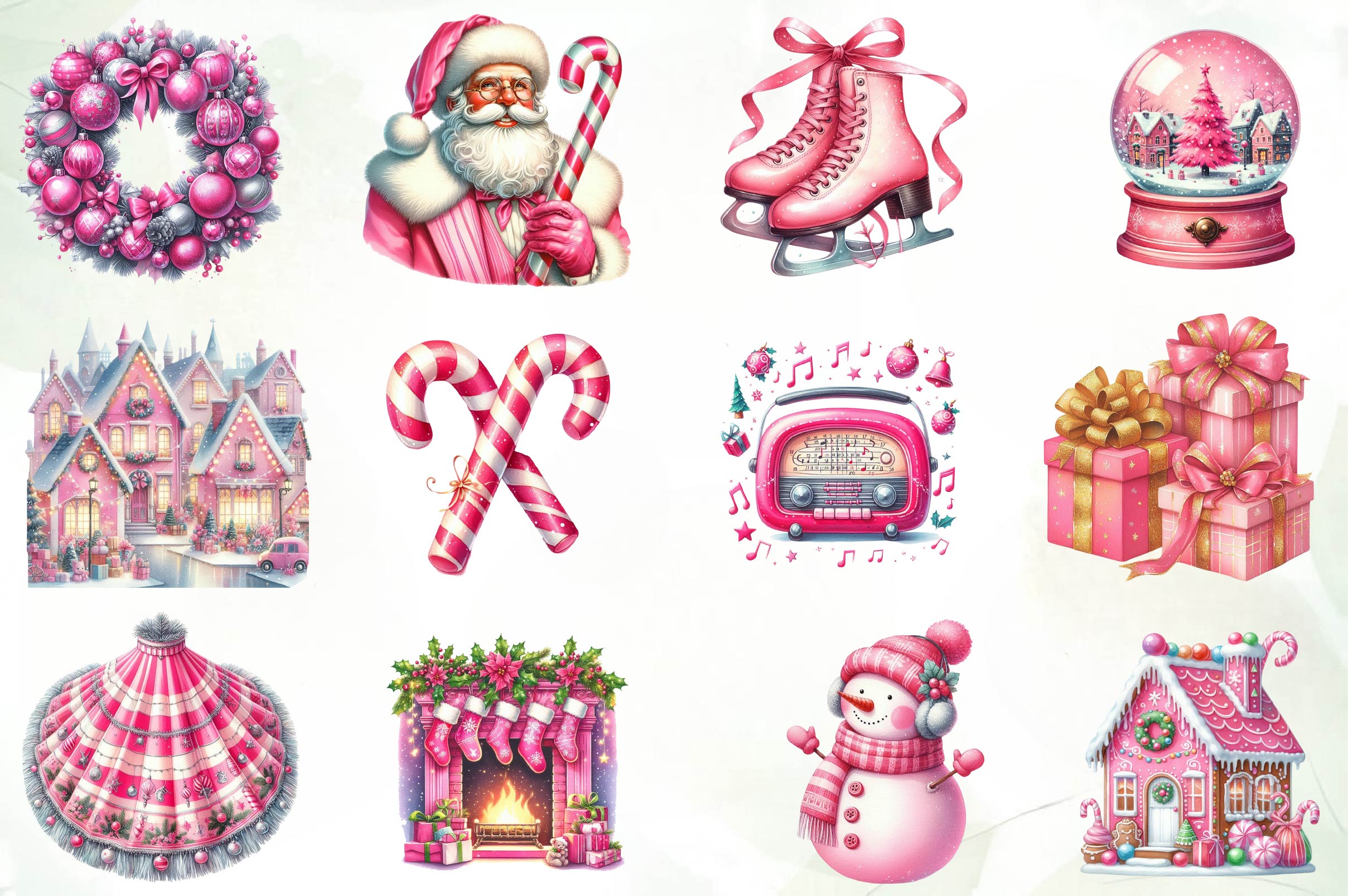 Retro Pink Christmas Clipart Bundle