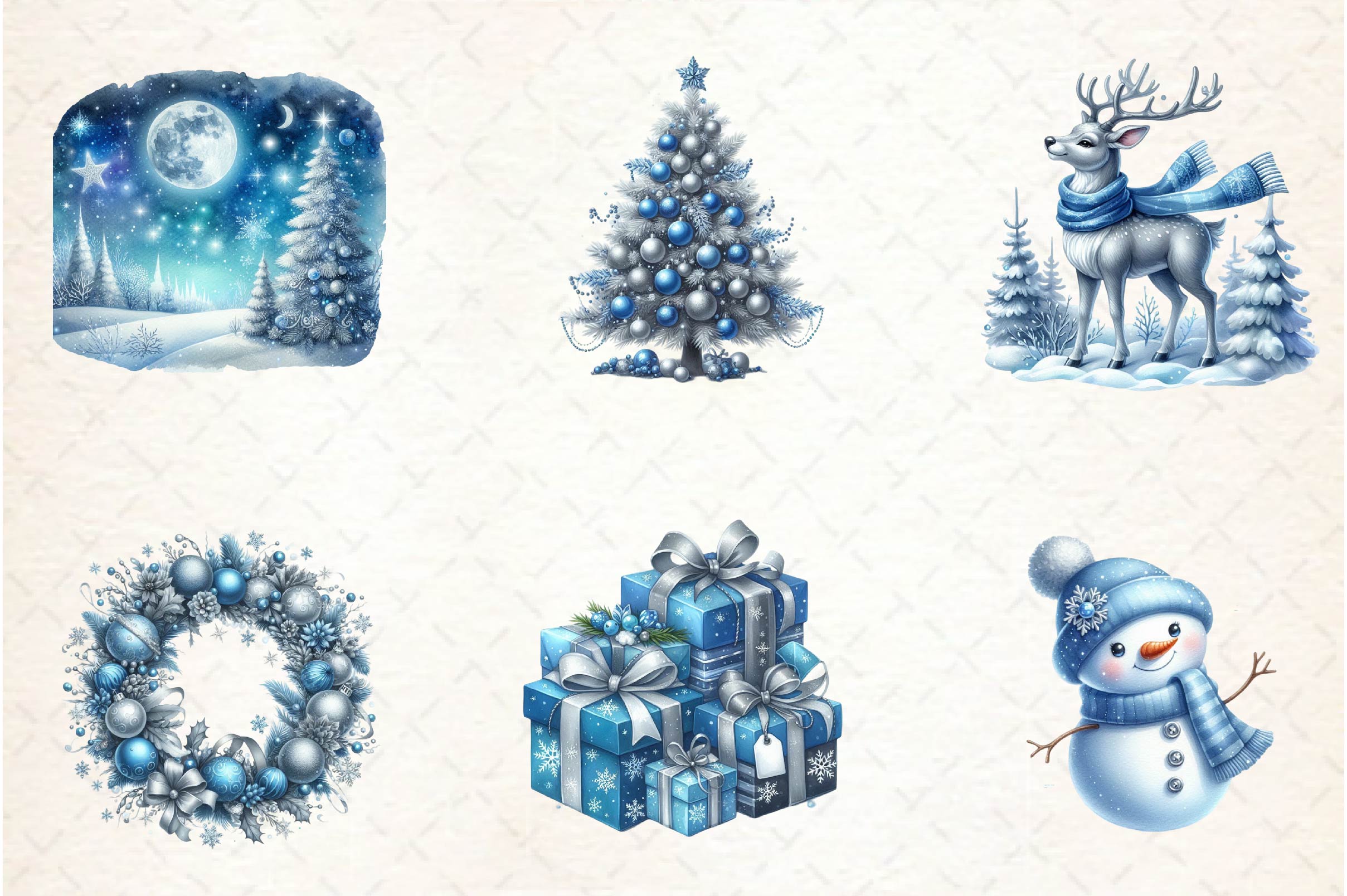Blue And Silver Christmas Clipart Bundle