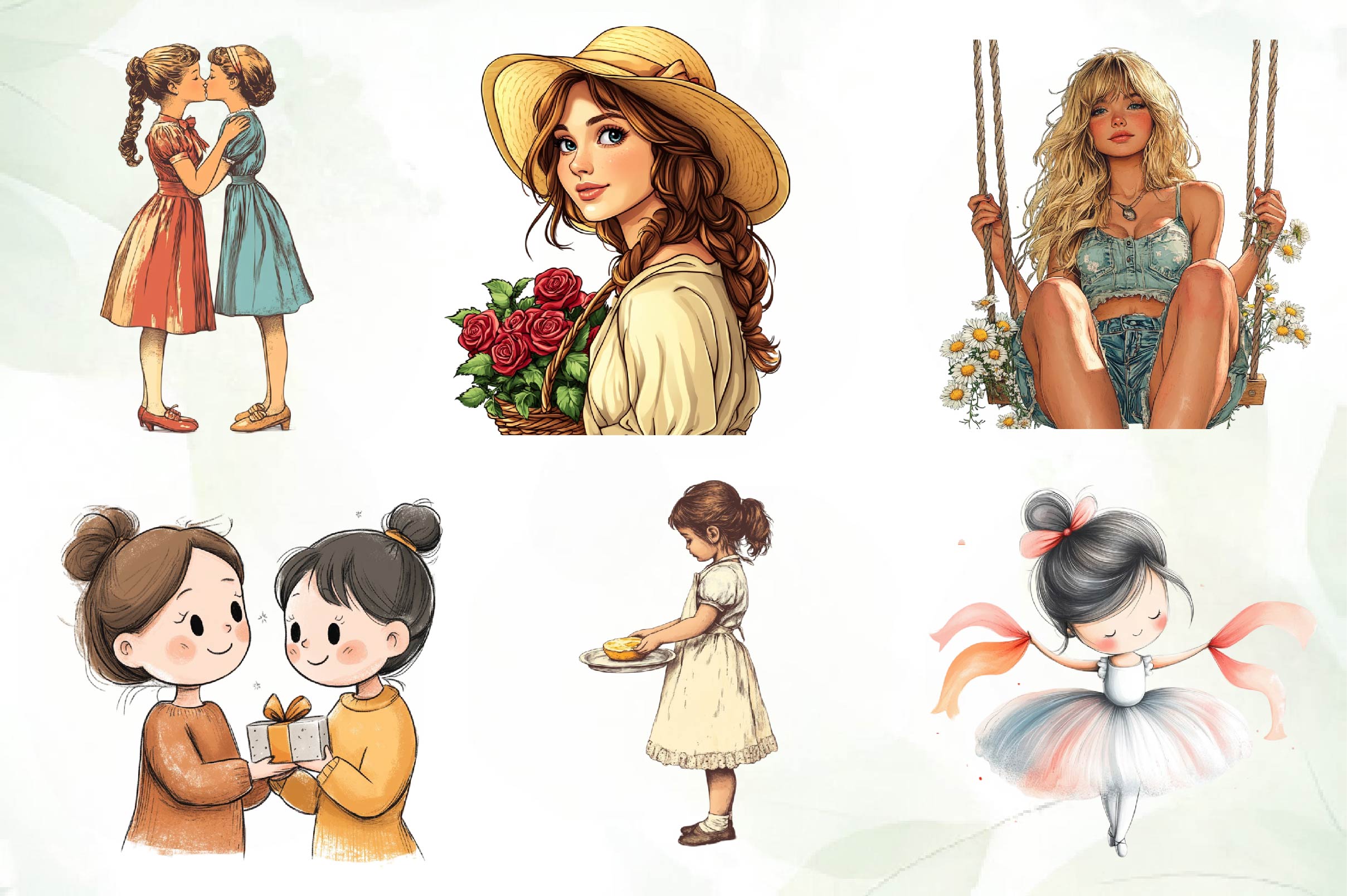 Mothers Day Girl Clipart Bundle