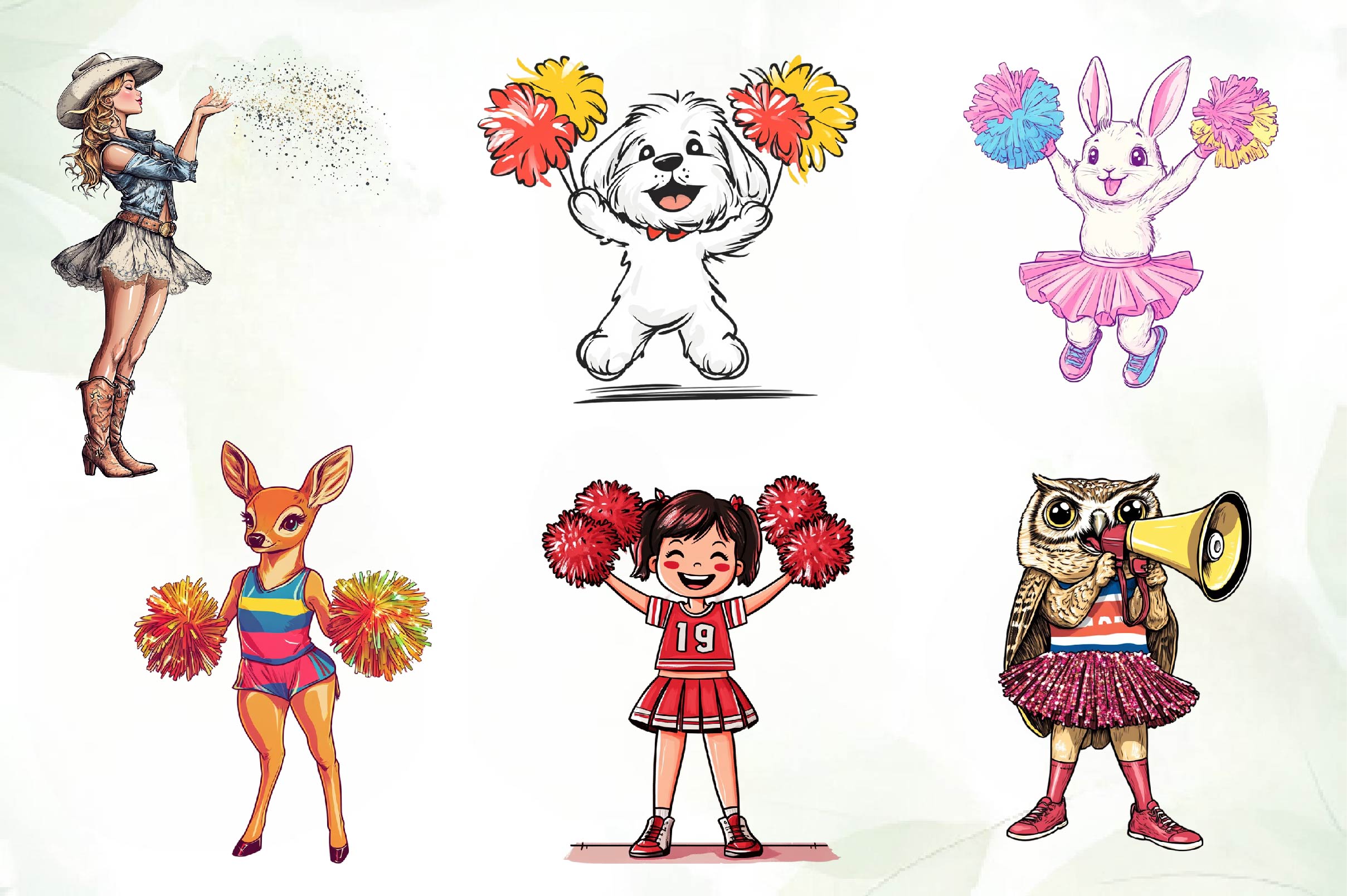 Cute Cheerleader Clipart Bundle