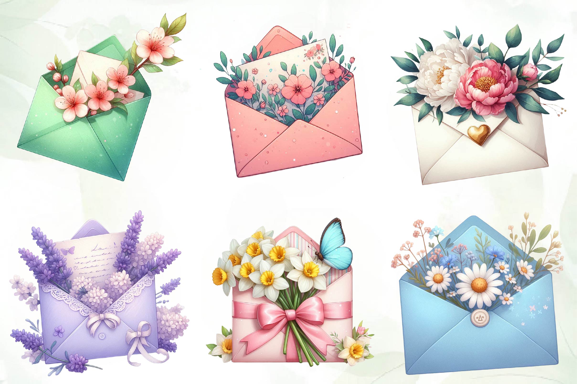 Spring Envelope Flower Letter Clipart Bundle 1