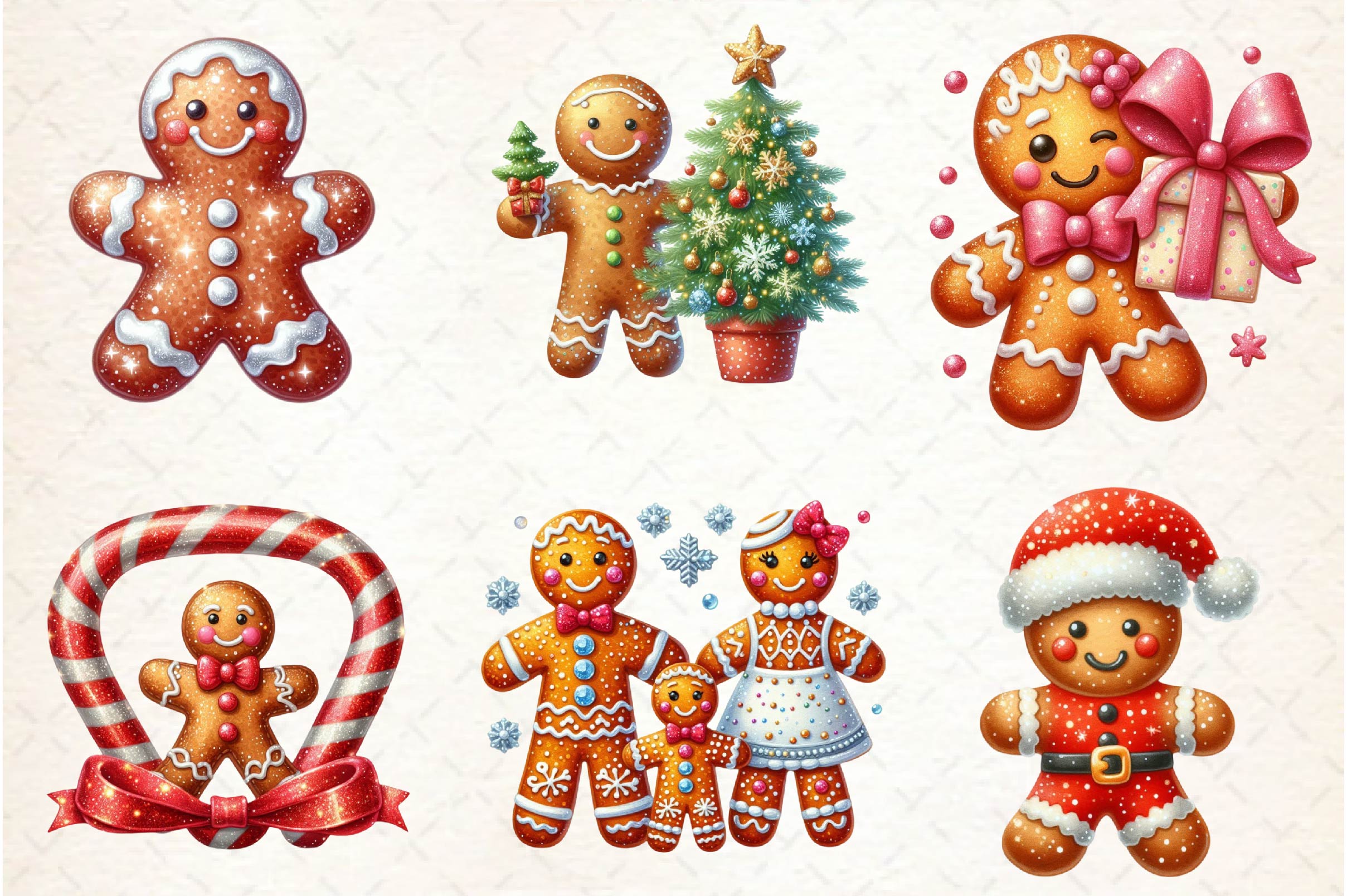 Glitter Gingerbread Man Clipart Bundle