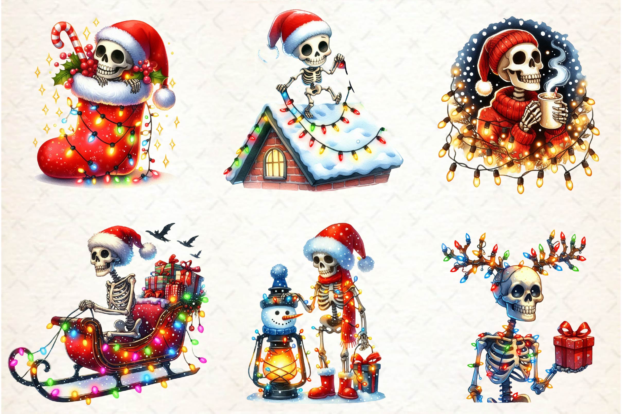 Christmas Skeleton Clipart Bundle 1