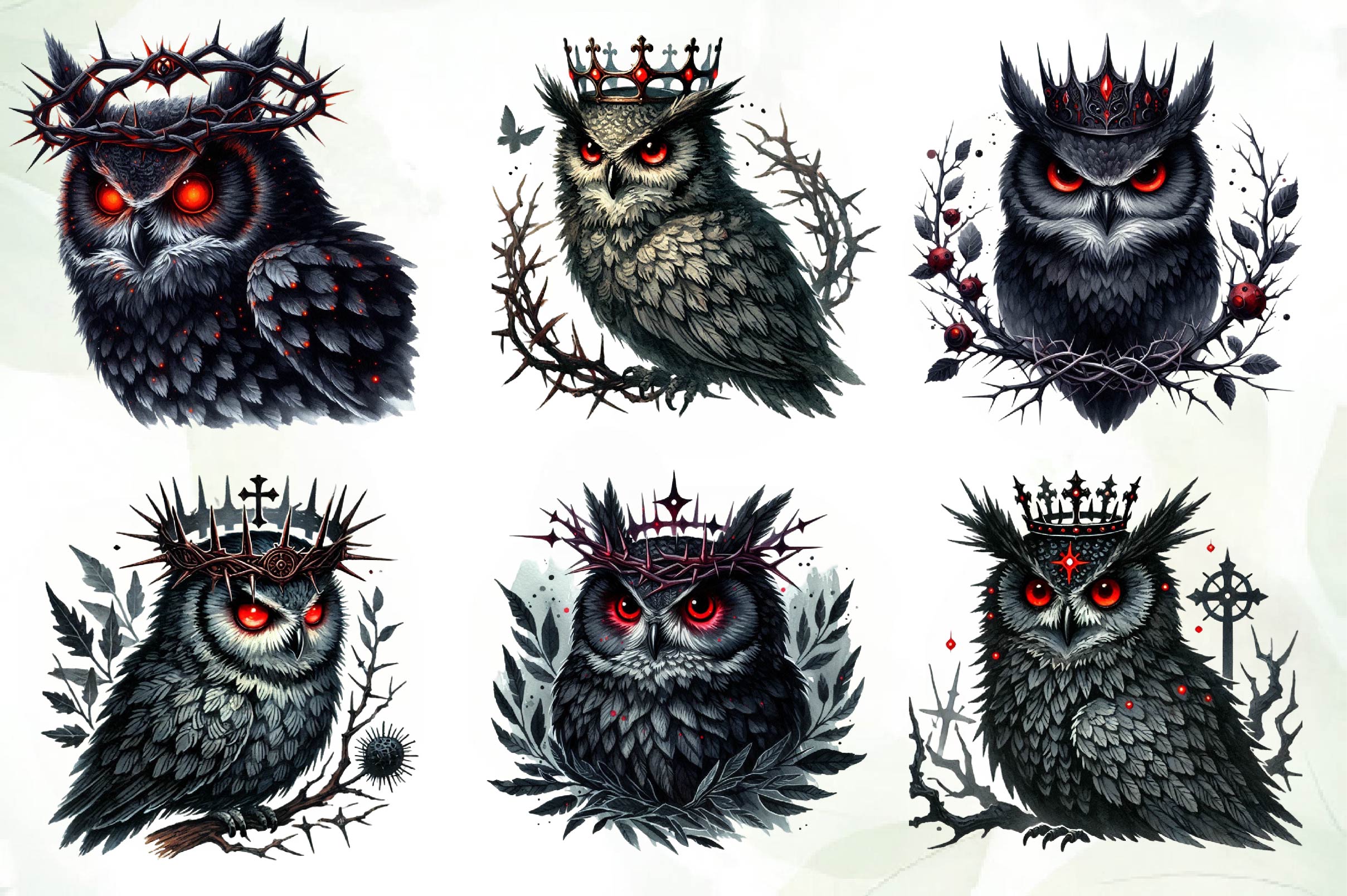 Gothic Owls Clipart Bundle 1