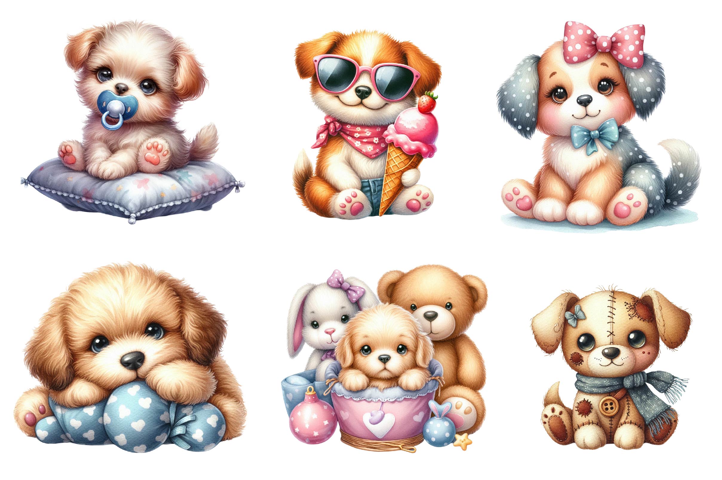 Cute Plush Toy Puppy Clipart Bundle