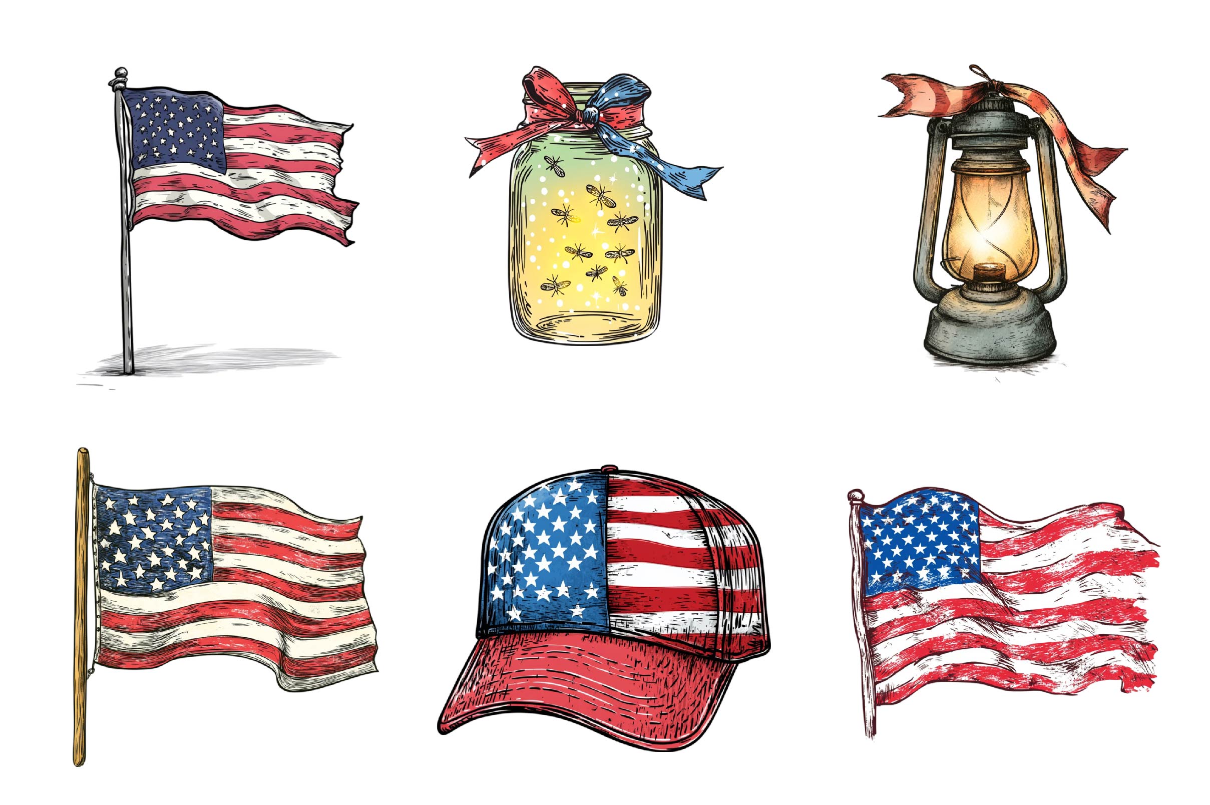 Vintage American Flag Design Clipart Bundle