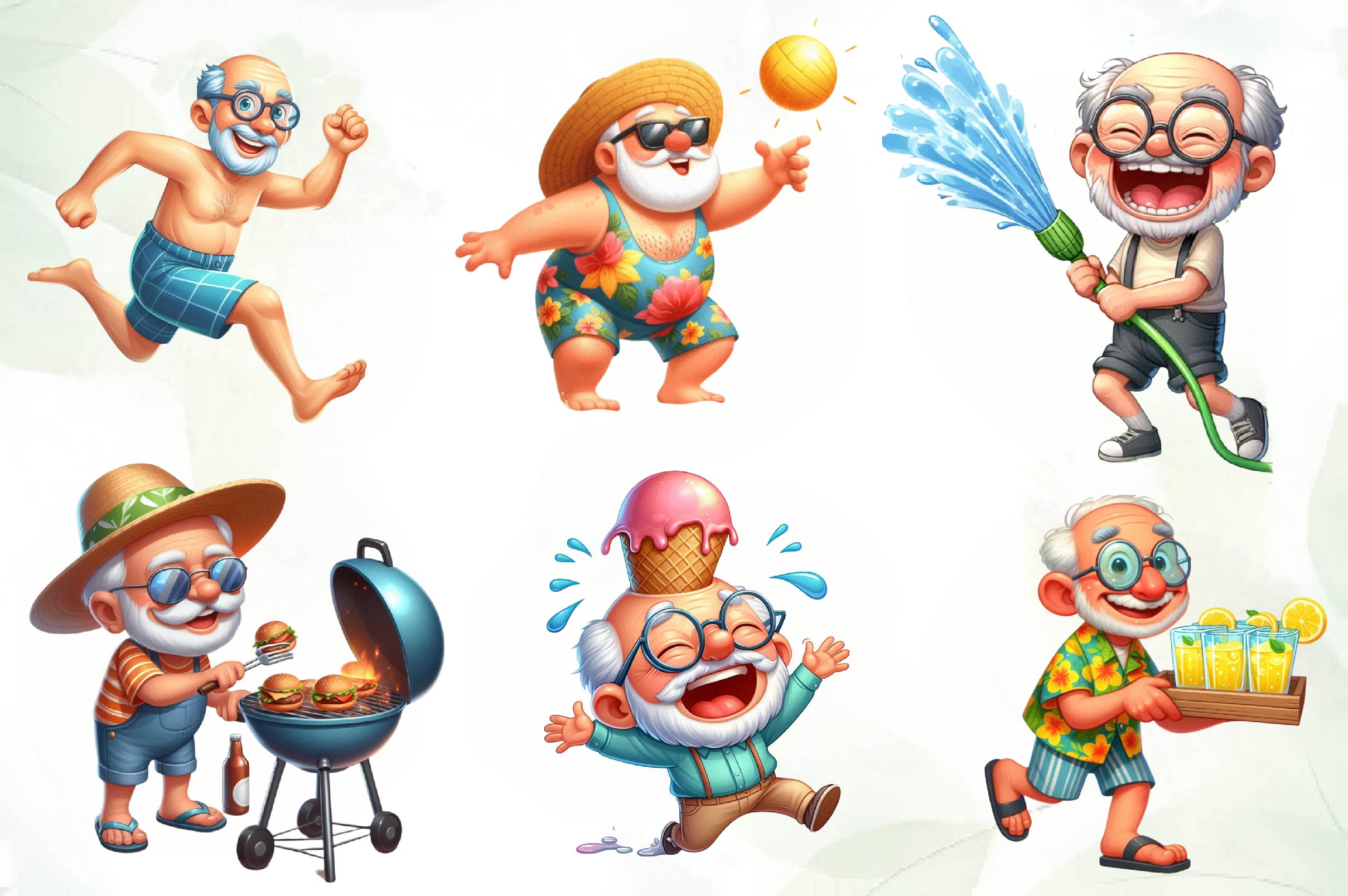 Funny Summer Grandpa Clipart Bundle