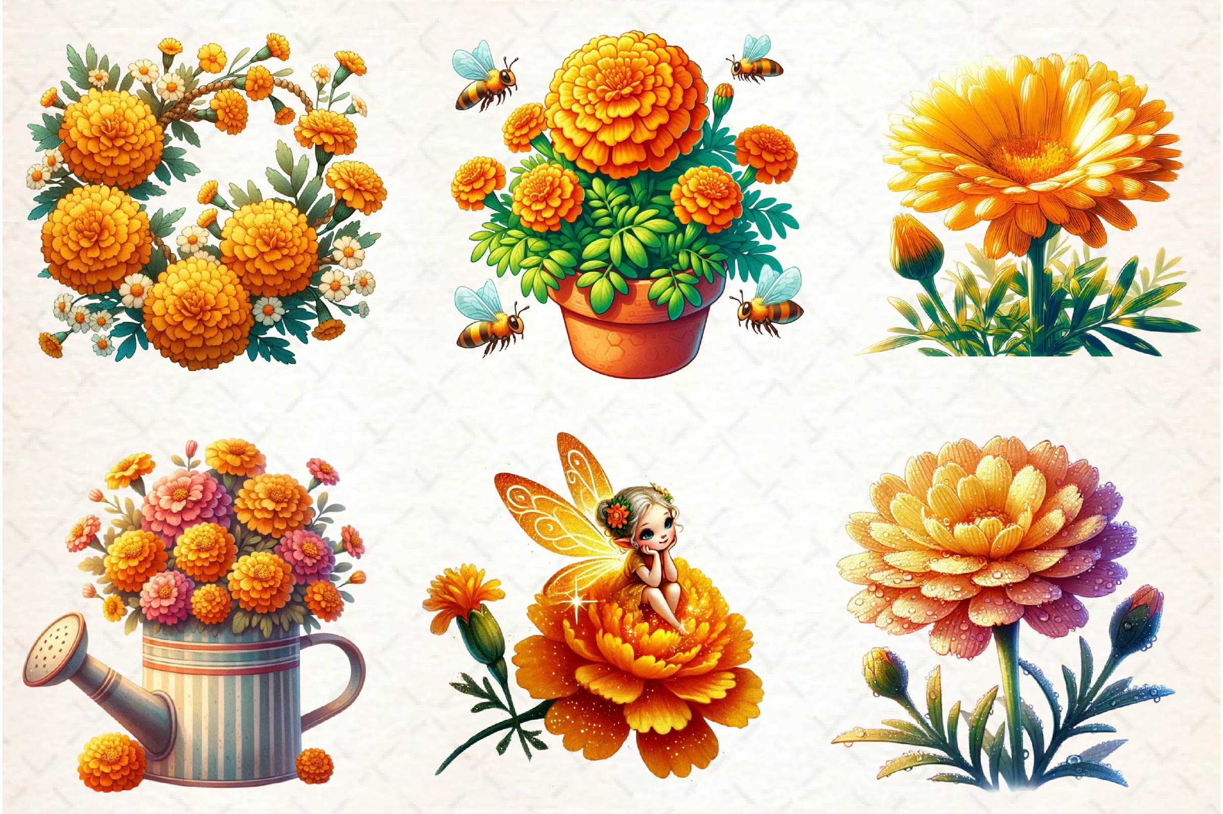 Spring Marigold Clipart Bundle