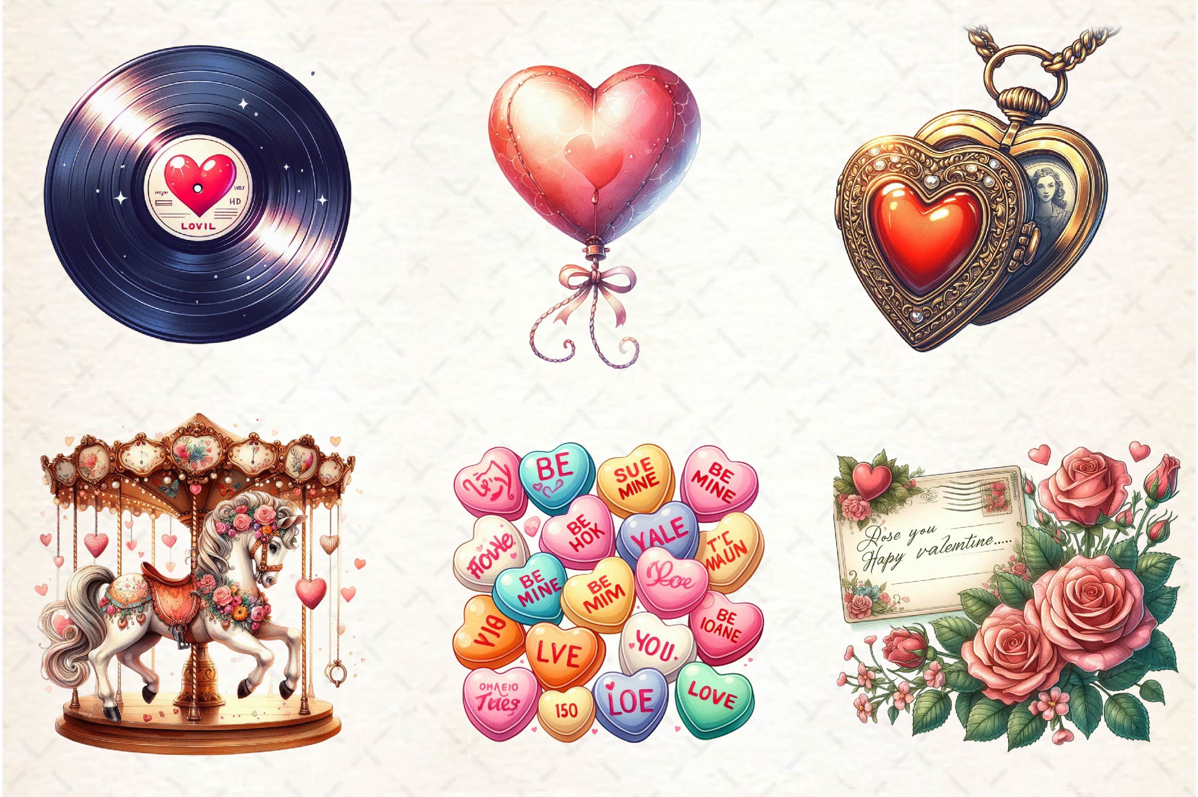 Retro Romantic Valentine Clipart Bundle