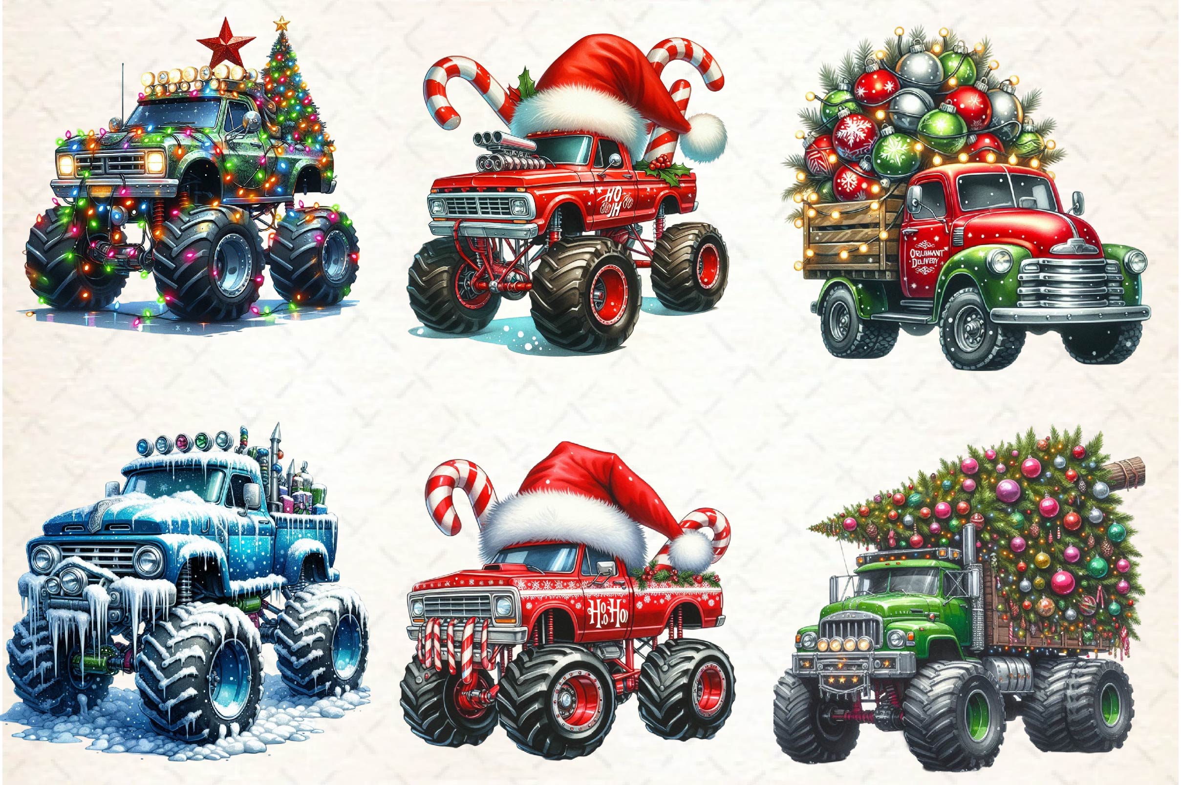 Christmas Monster Truck Clipart Bundle