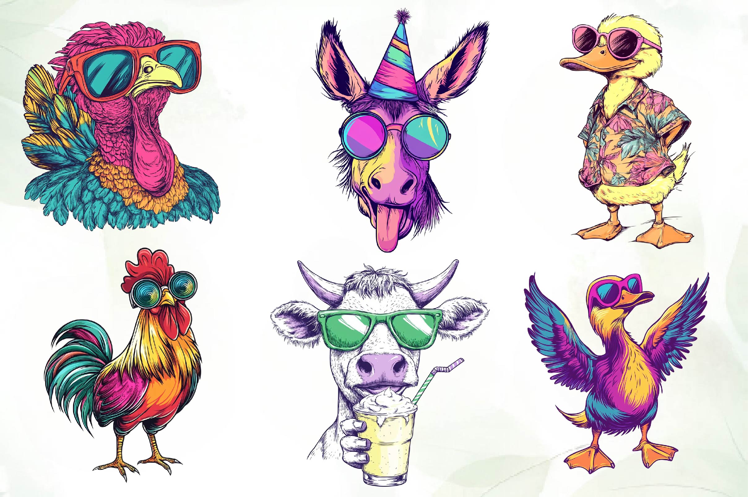 Goofy Farm Animals With Sunglasses Clipart Bundle