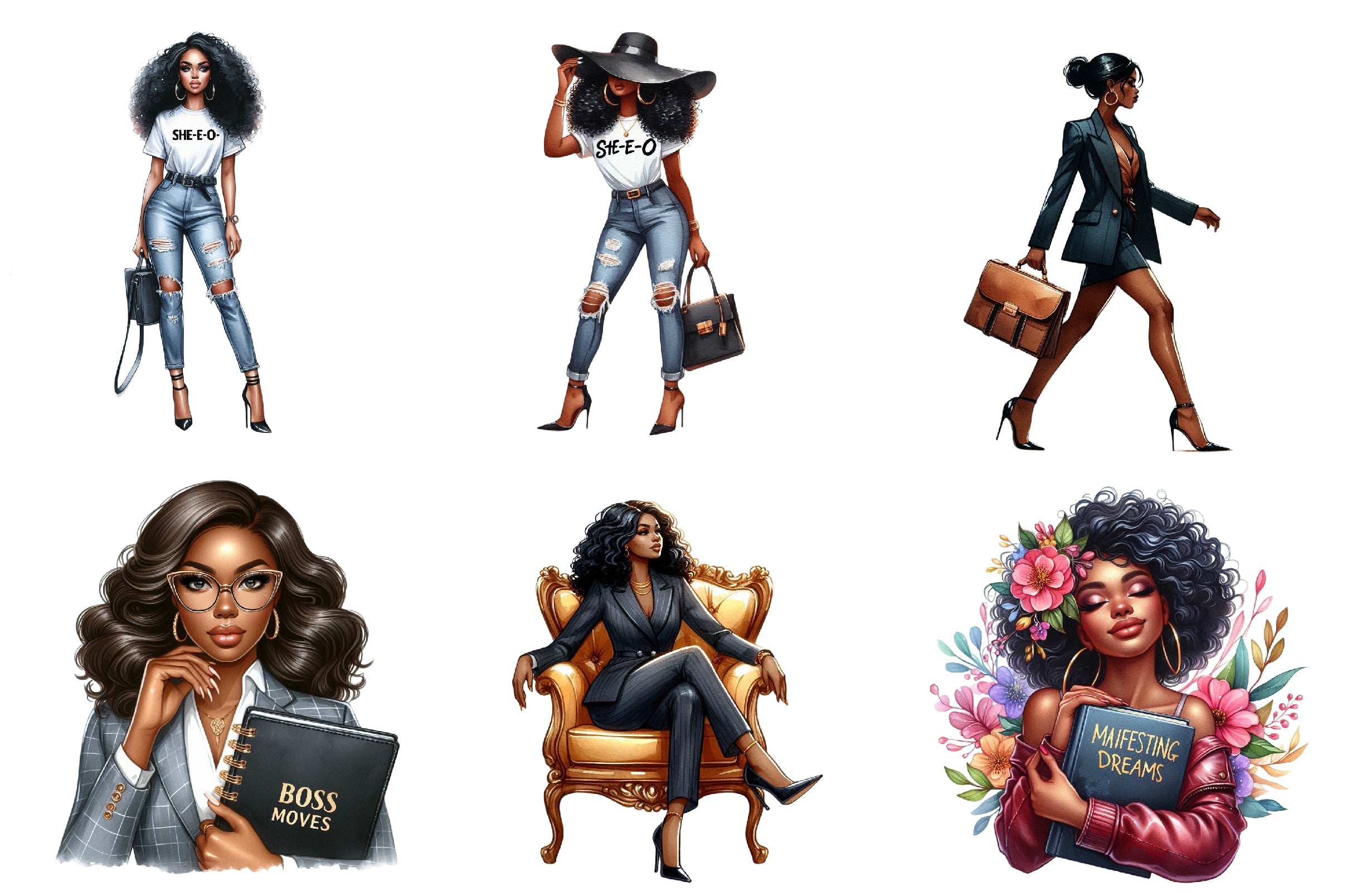 Black Boss Lady Clipart Bundle
