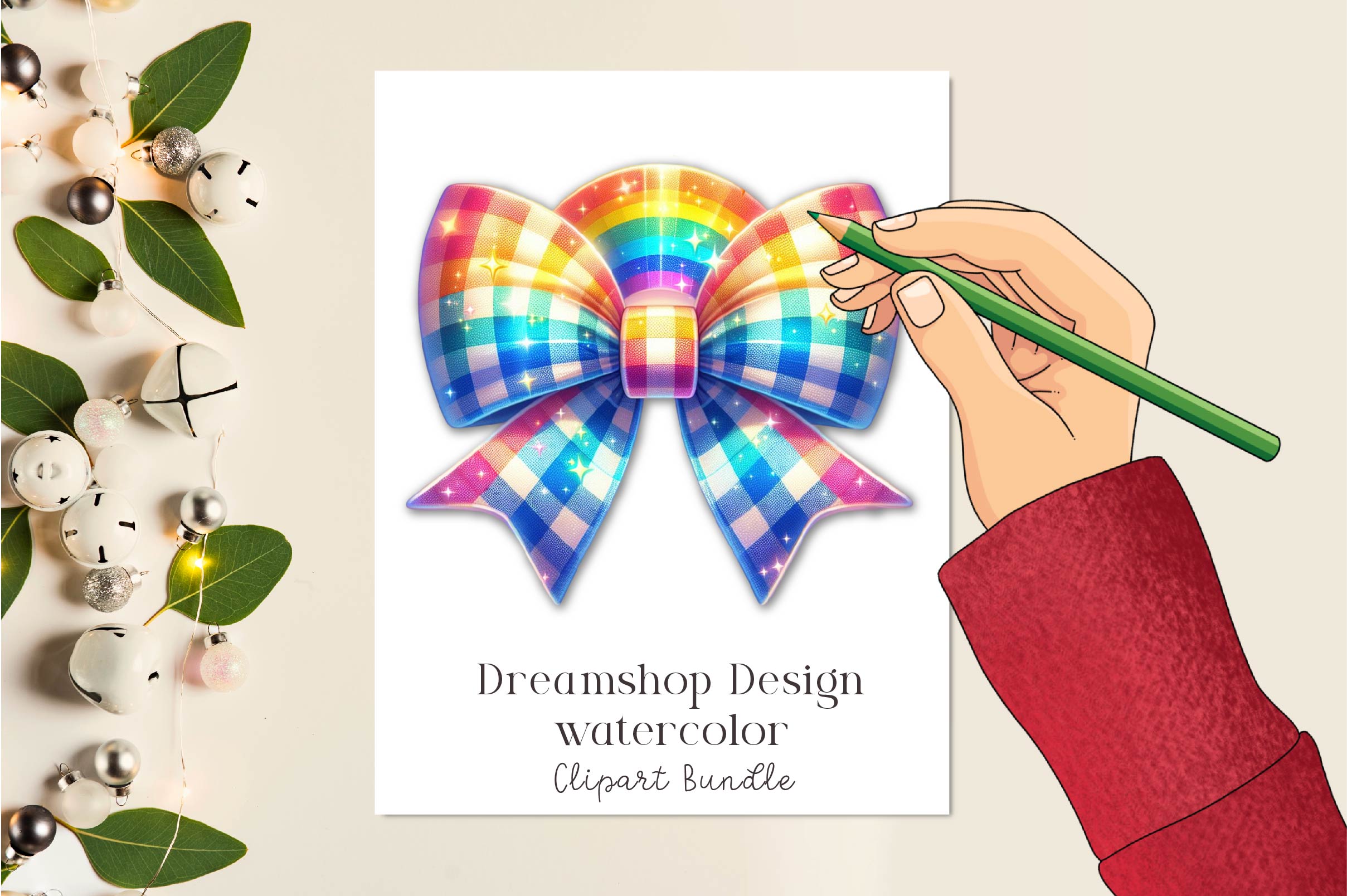 Gingham Rainbow Bow Clipart Bundle