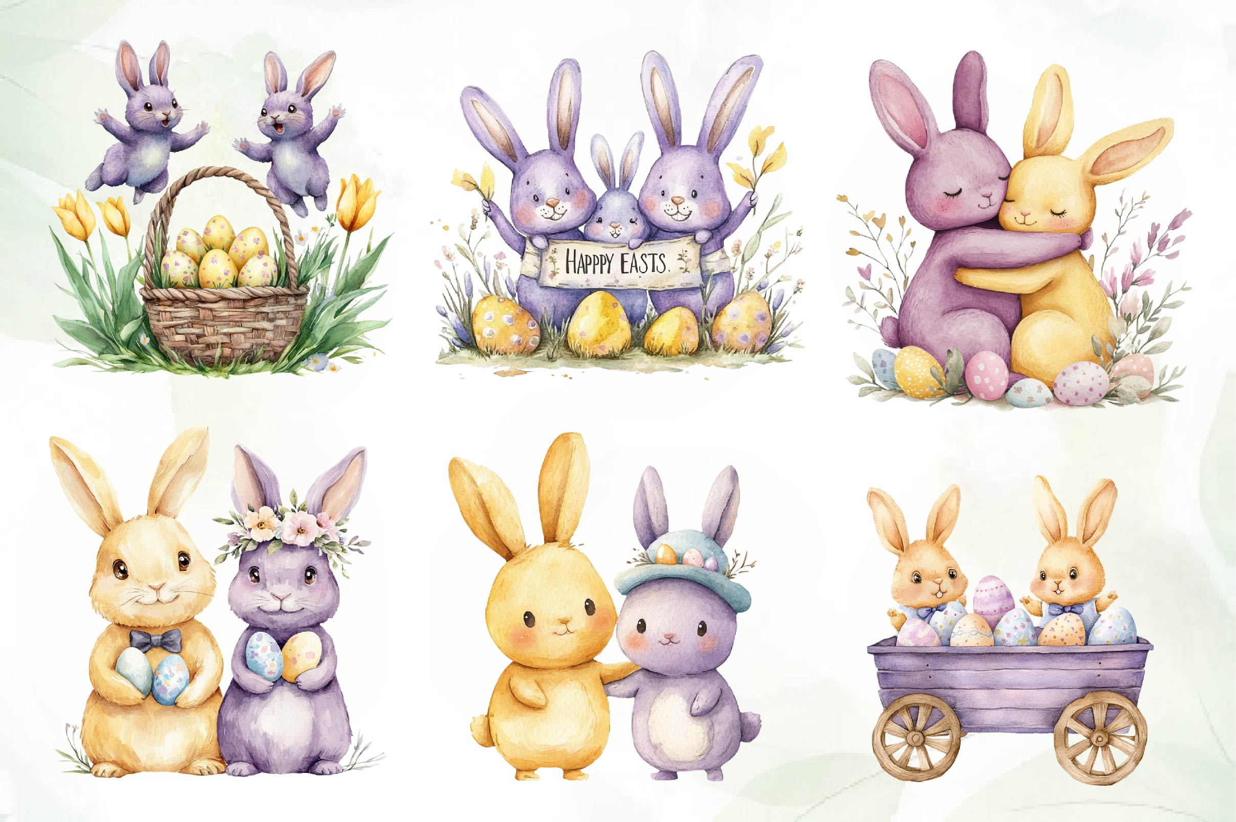 Easter Bunnies Family Clipart Bundle
