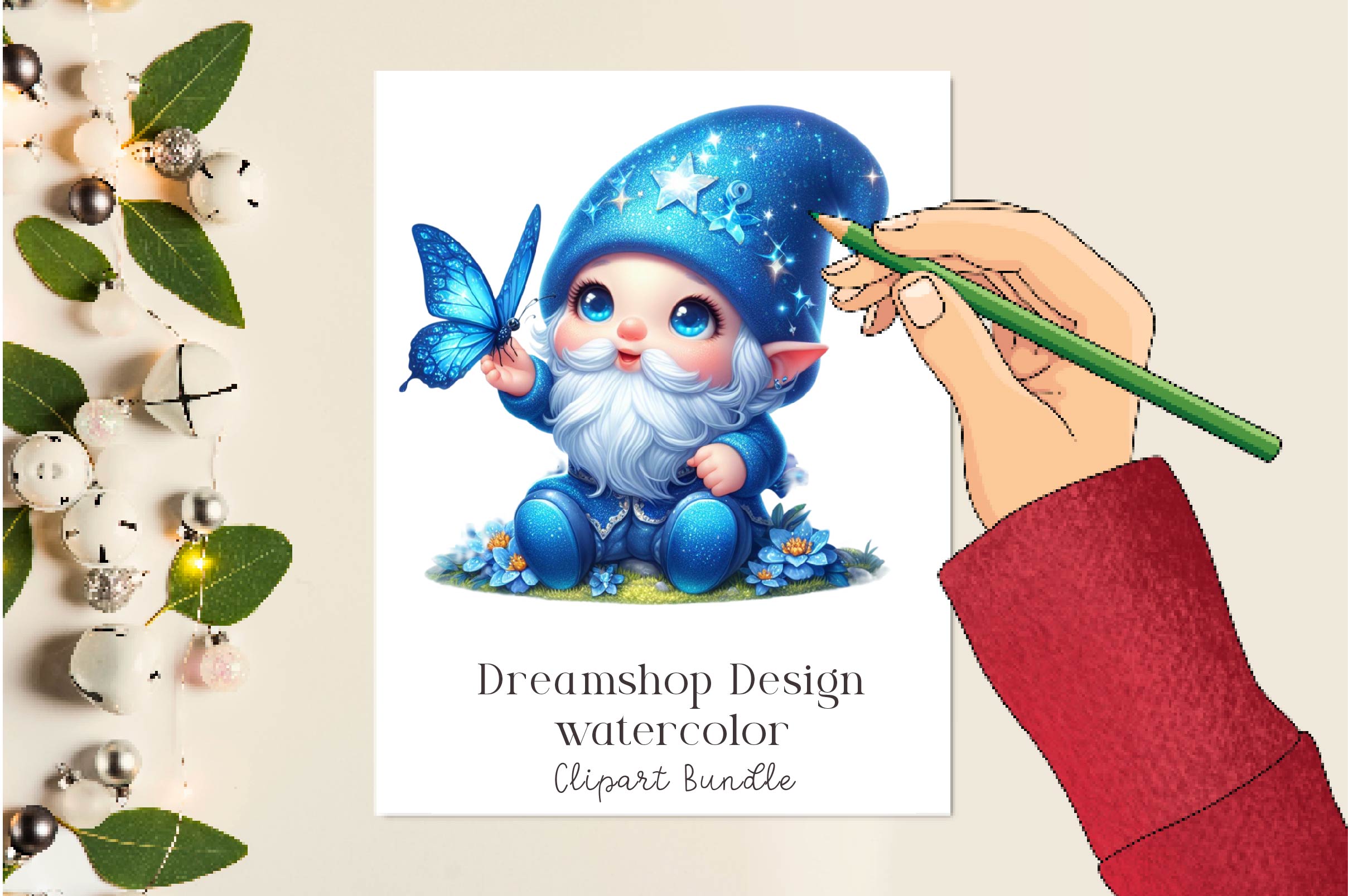 Cute Gnome With Butterfly Clipart Bundle