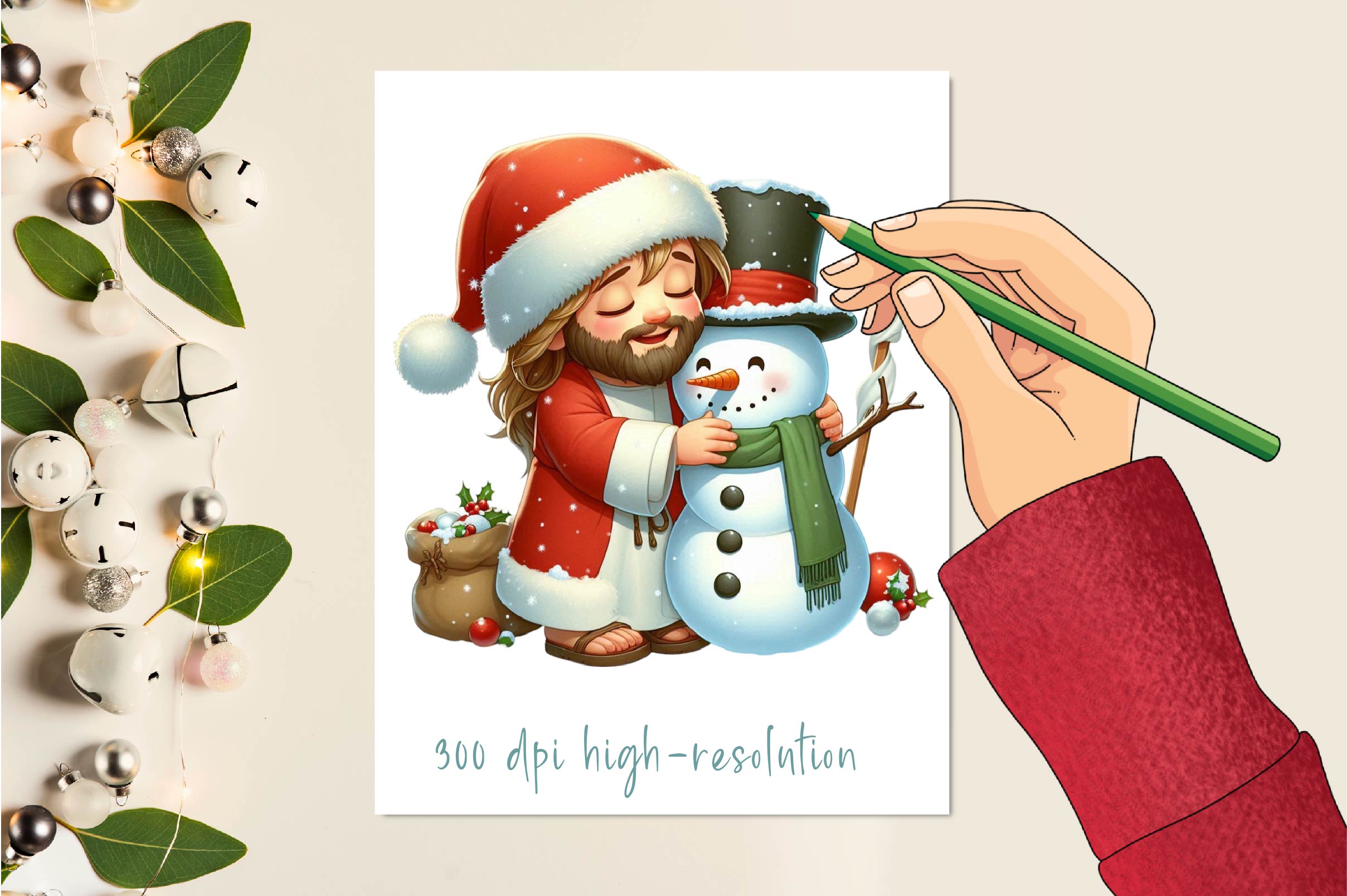 Christmas Jesus With Snowman Clipart Bundle